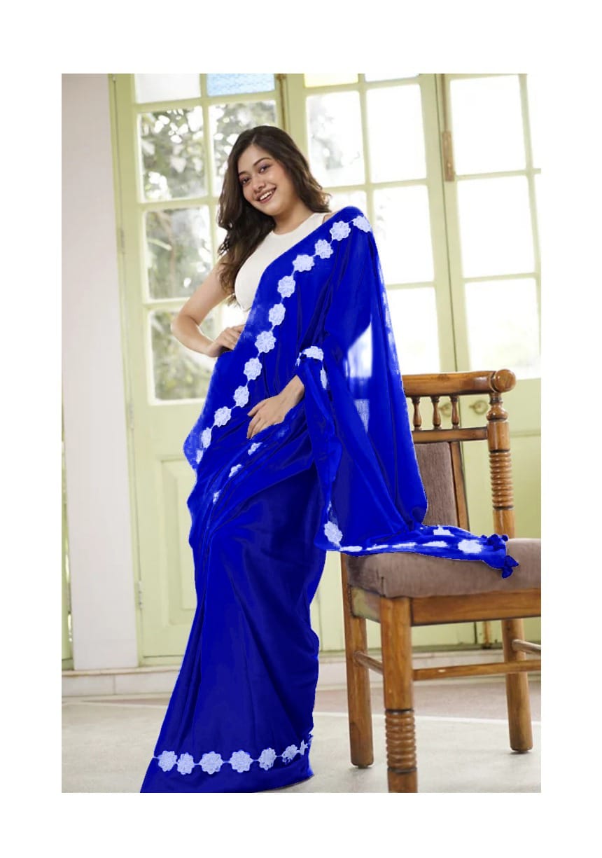 Phthalo Blue Georgette Fancy Lace Attech Saree