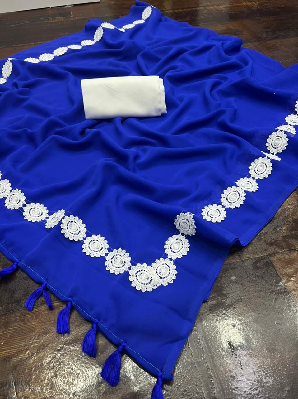 Phthalo Blue Georgette Fancy Lace Attech Saree