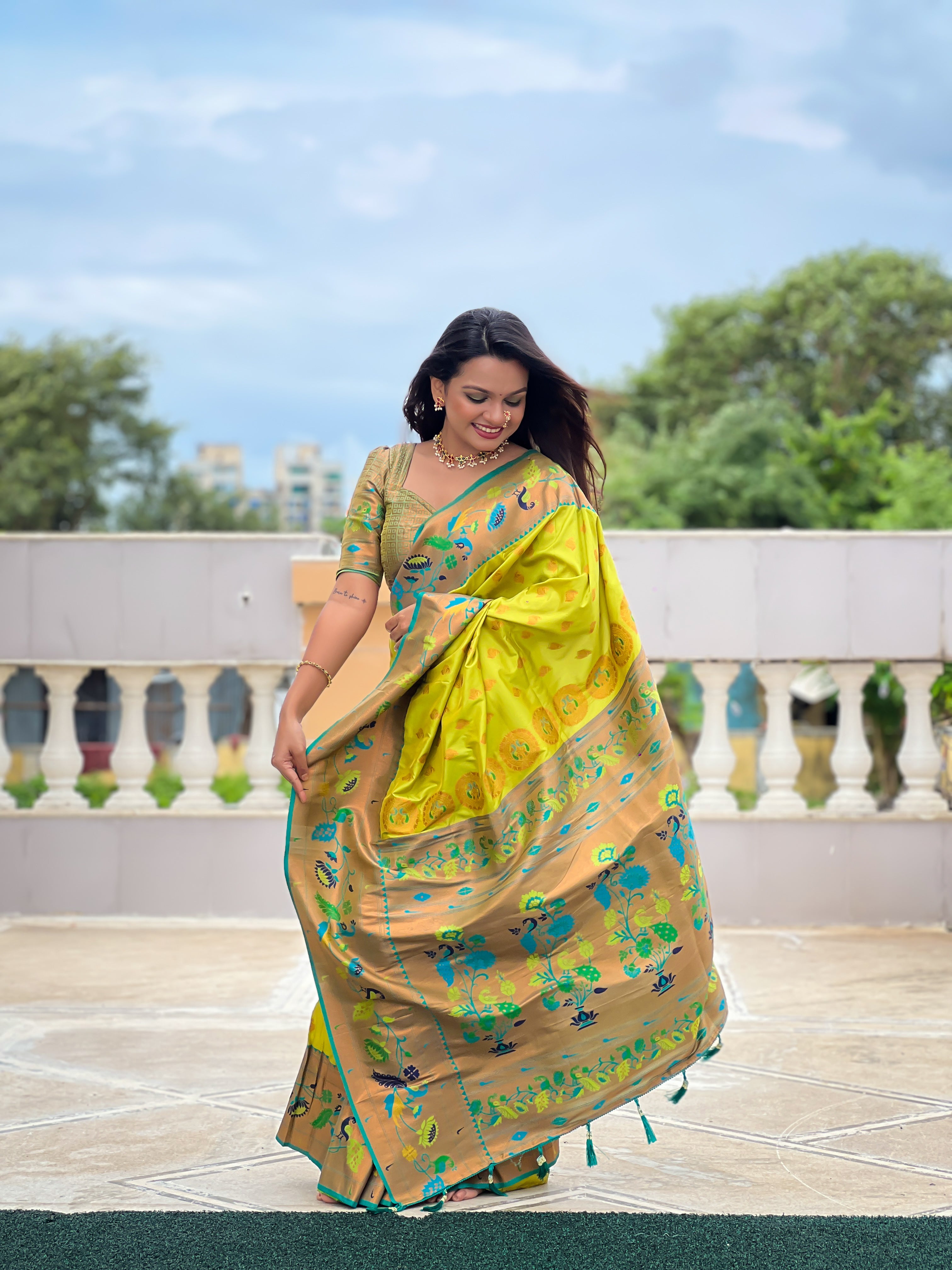Popati Green Woven Design Paithani Silk Saree