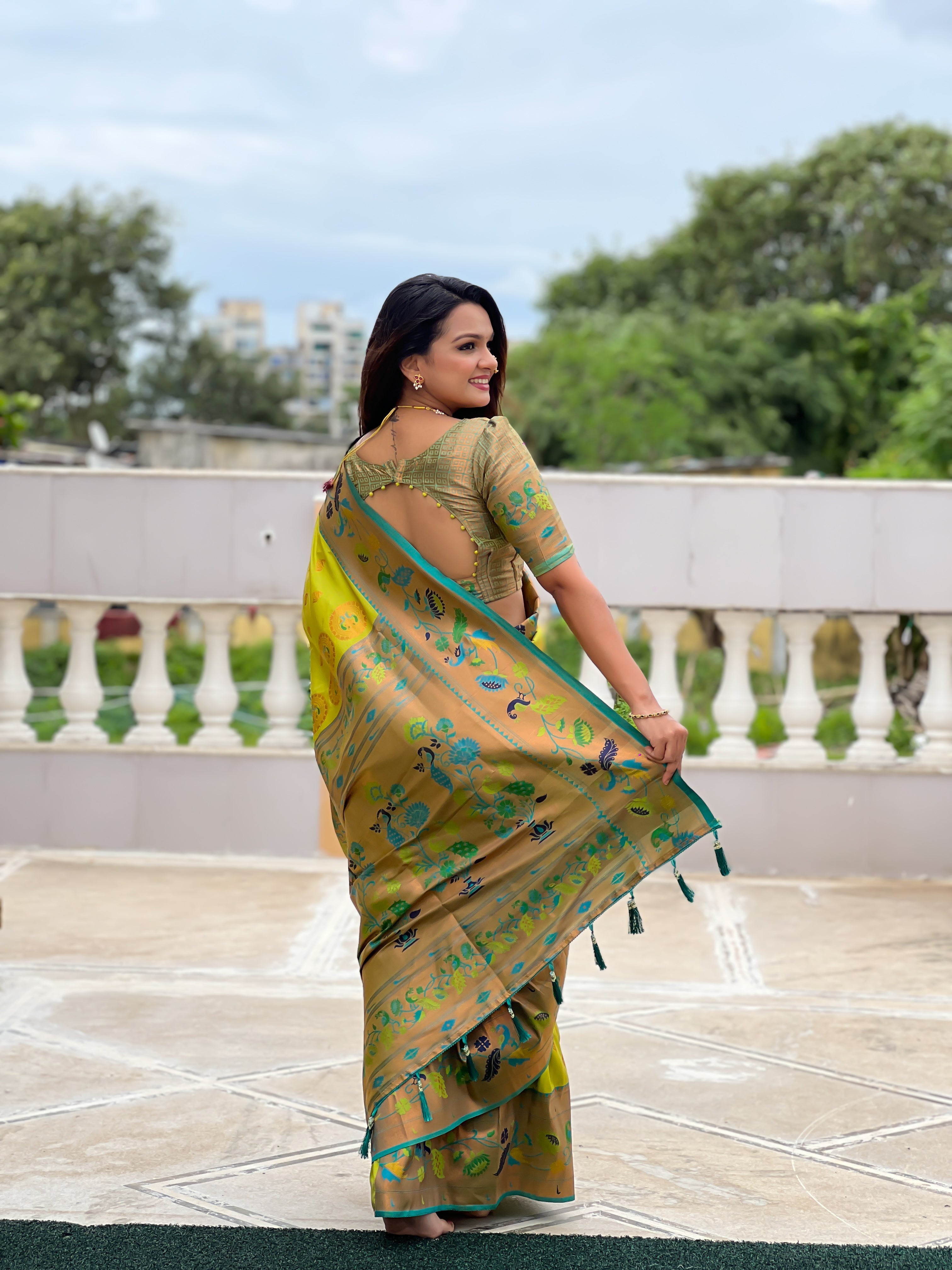 Popati Green Woven Design Paithani Silk Saree