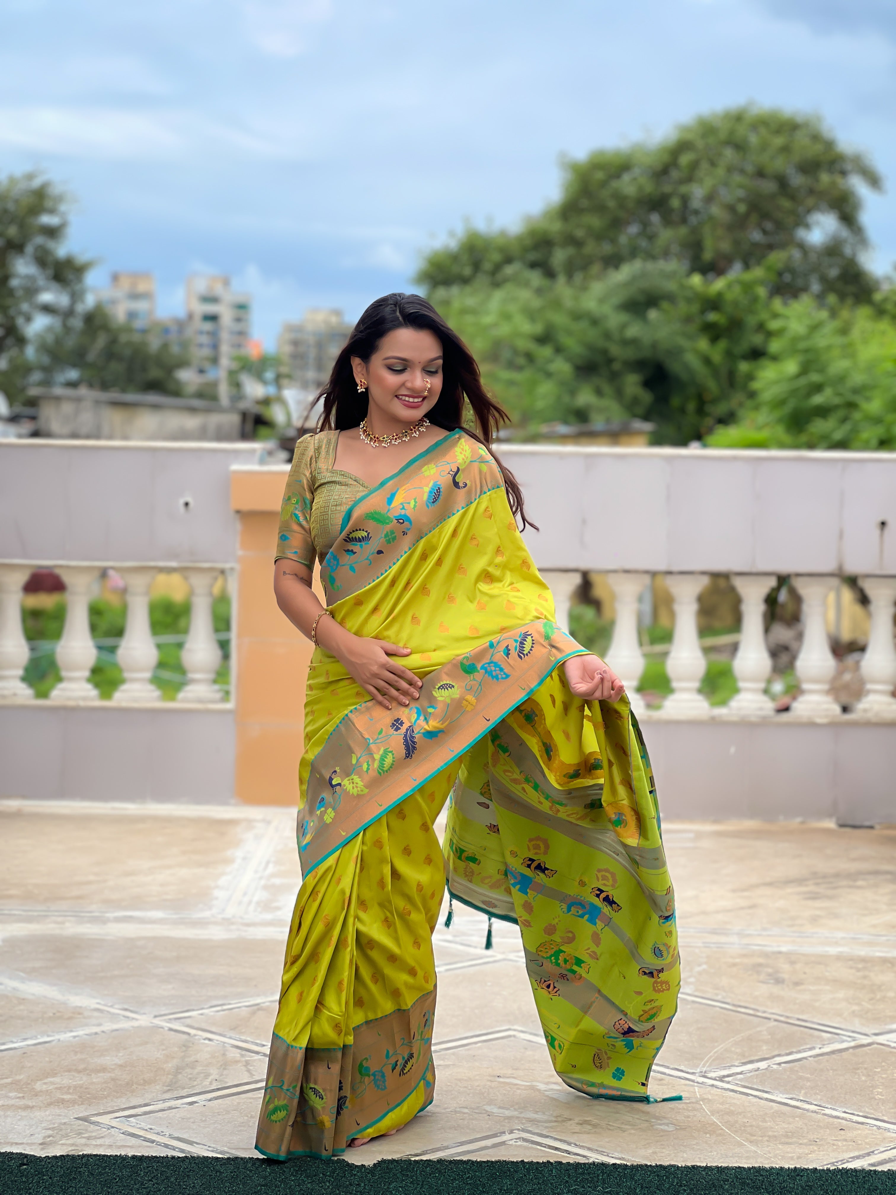 Popati Green Woven Design Paithani Silk Saree