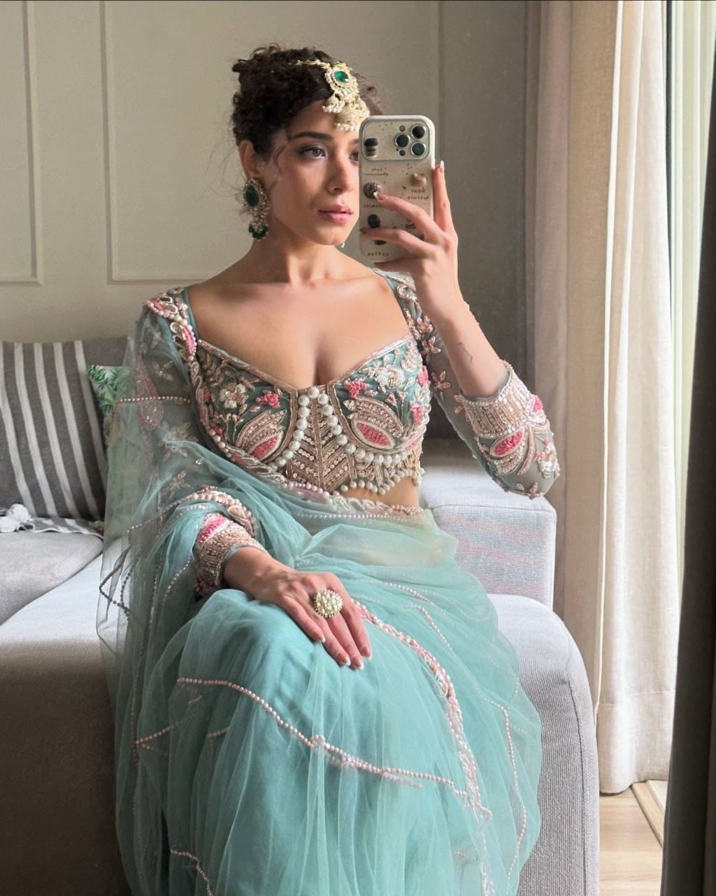 Premium Net Embellished With Beautiful Embroidery Heavy Hand Diamond Work Saree