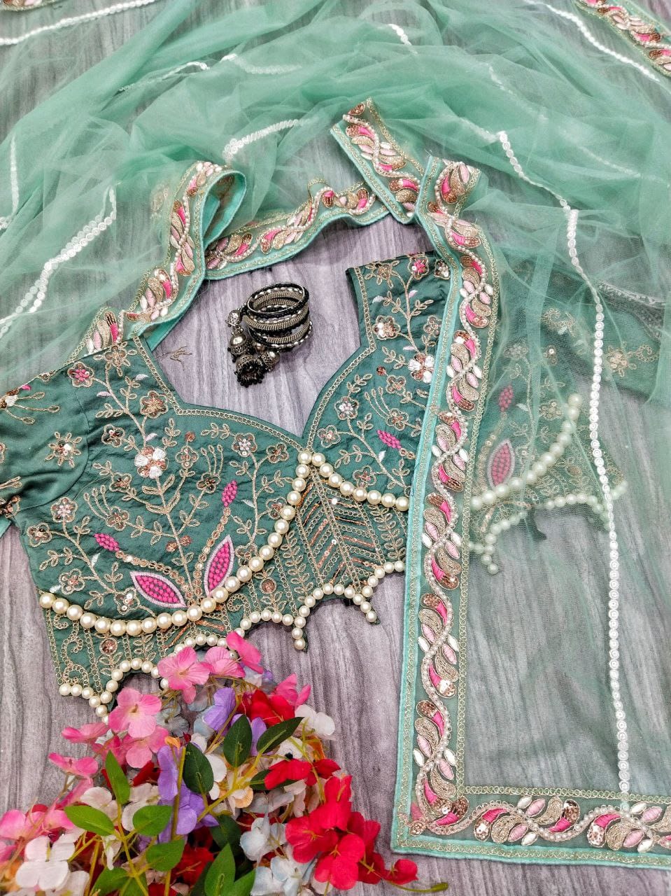 Premium Net Embellished With Beautiful Embroidery Heavy Hand Diamond Work Saree