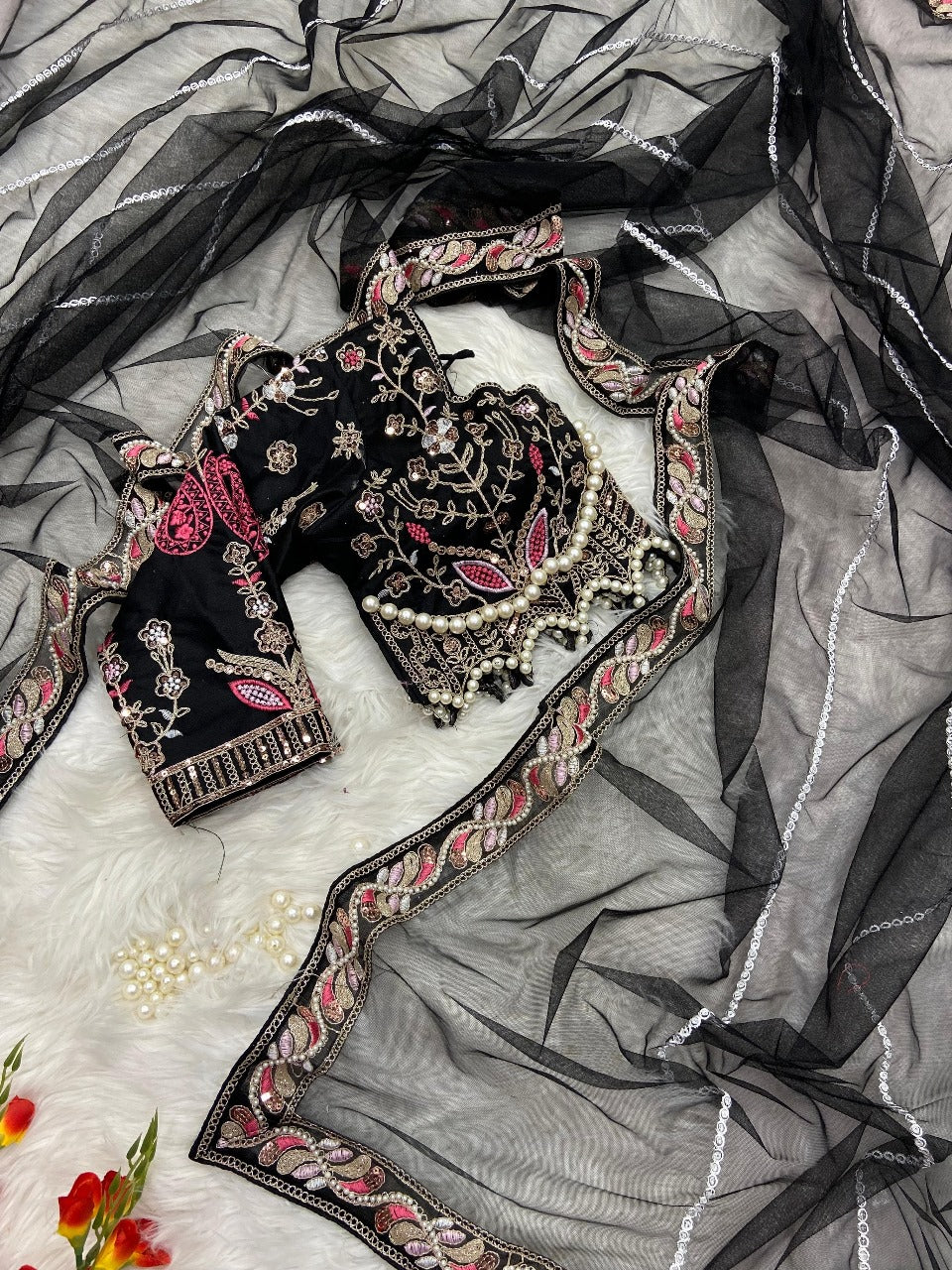 Premium Net Embellished With Beautiful Embroidery Heavy Hand Diamond Work Saree