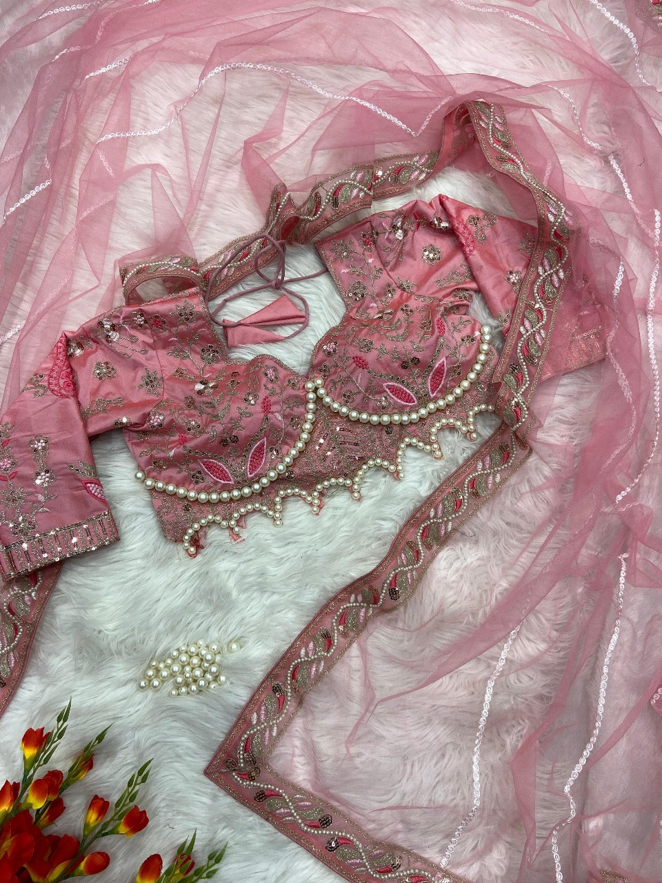 Premium Net Embellished With Beautiful Embroidery Heavy Hand Diamond Work Saree