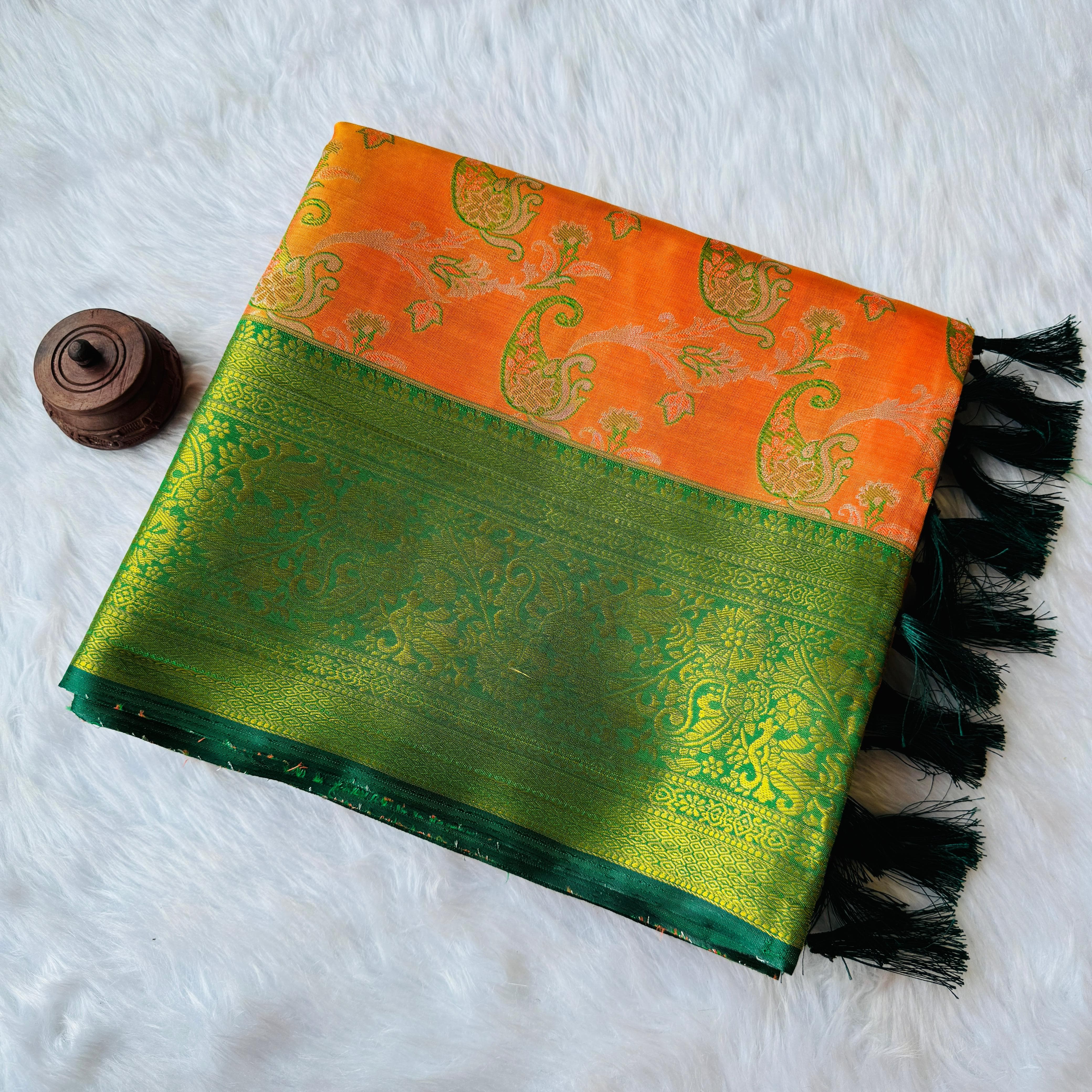 Pumpkin Orange Dharmavaram Soft Banarsi Tissue Saree