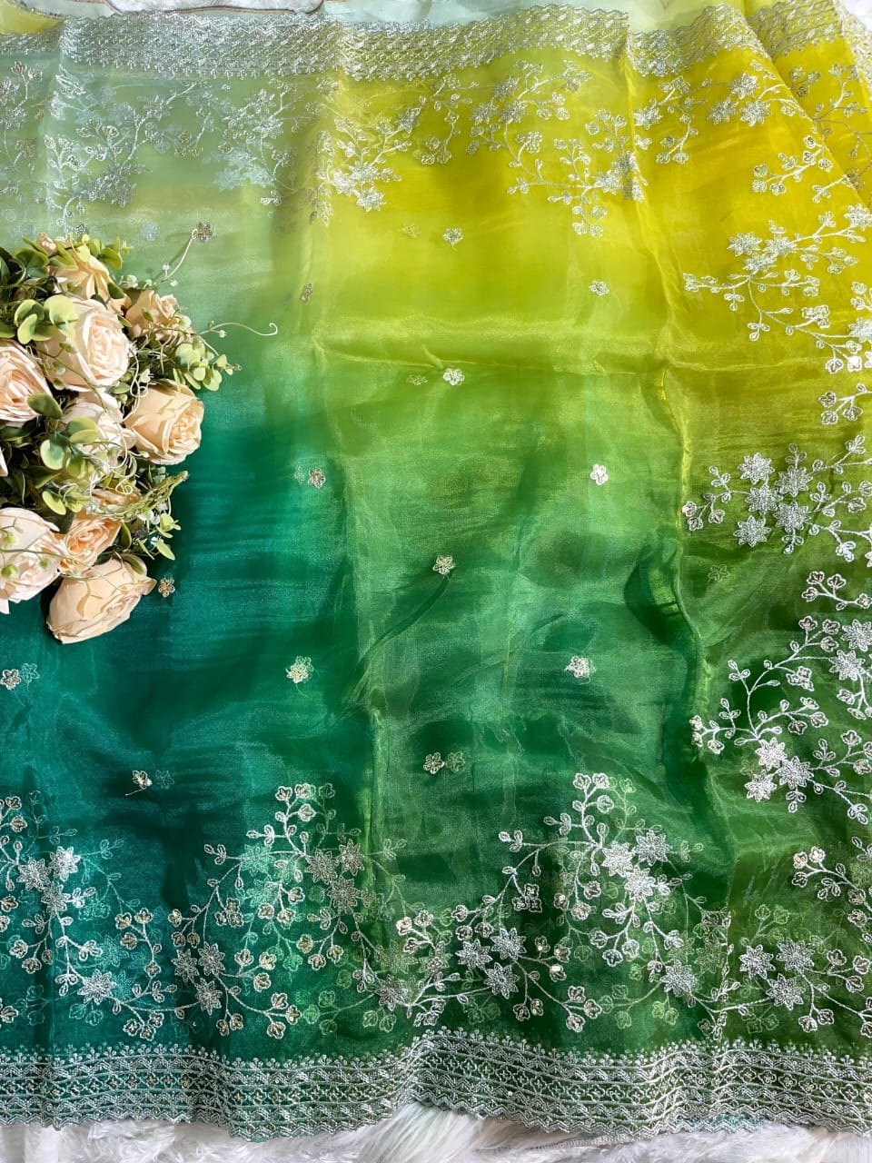 Pure Soft Organza Silk Saree with Beautiful Embroidery
