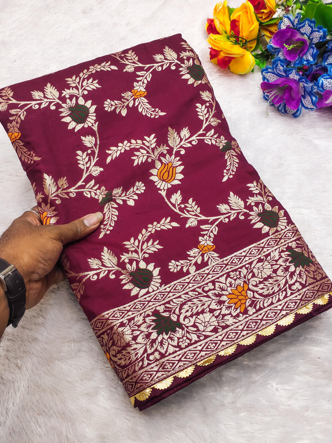 Pure Viscose Dolla Silk Saree with Heavy Meenakari Work