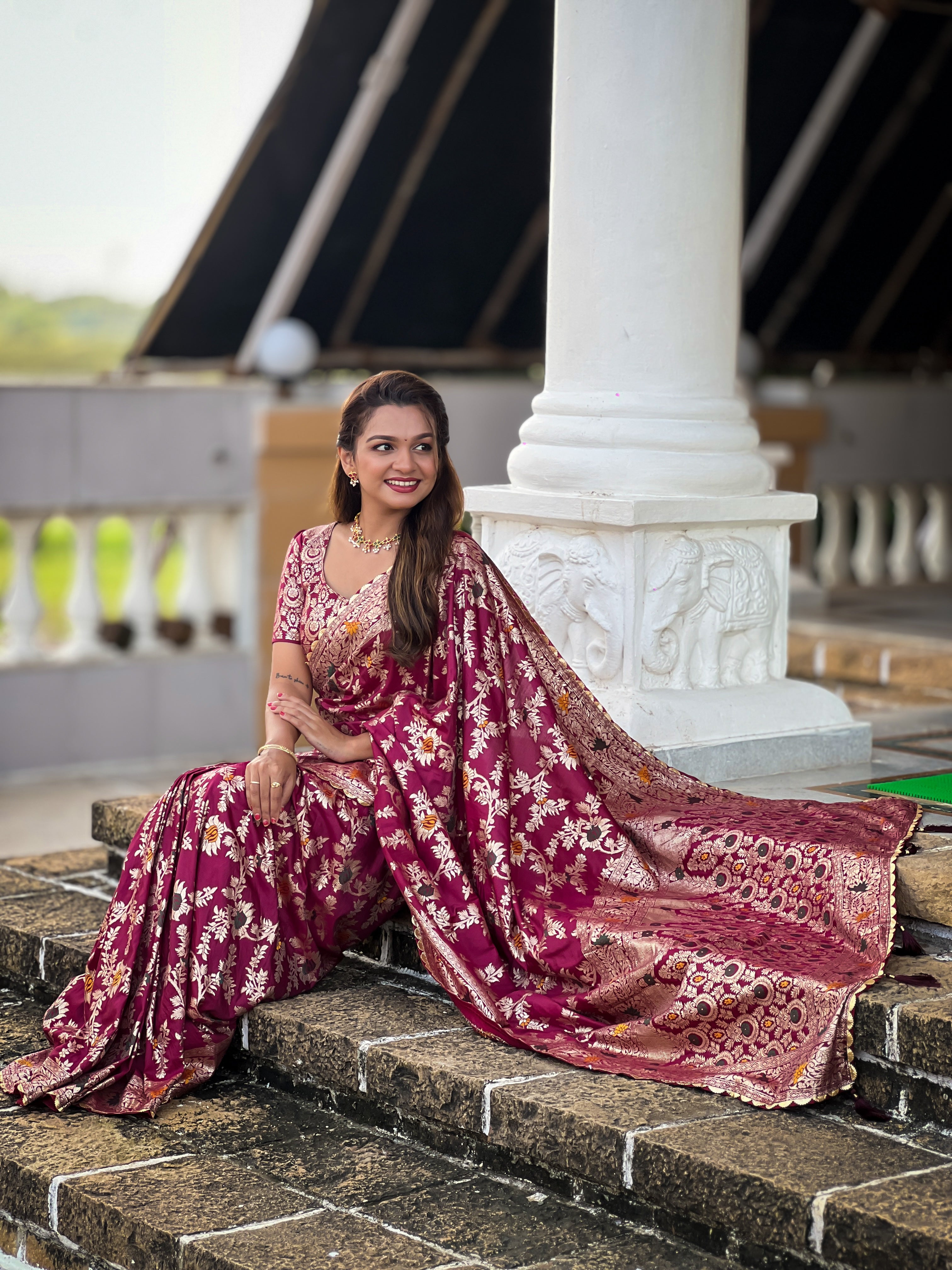 Pure Viscose Dolla Silk Saree with Heavy Meenakari Work