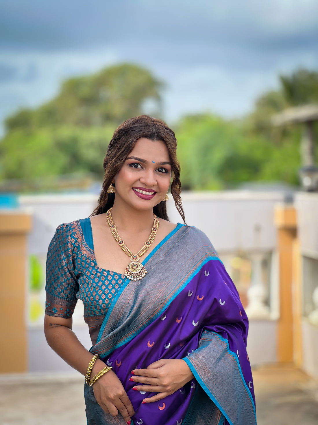 Purple Paithani Silk Saree With Meenakari Moon Design