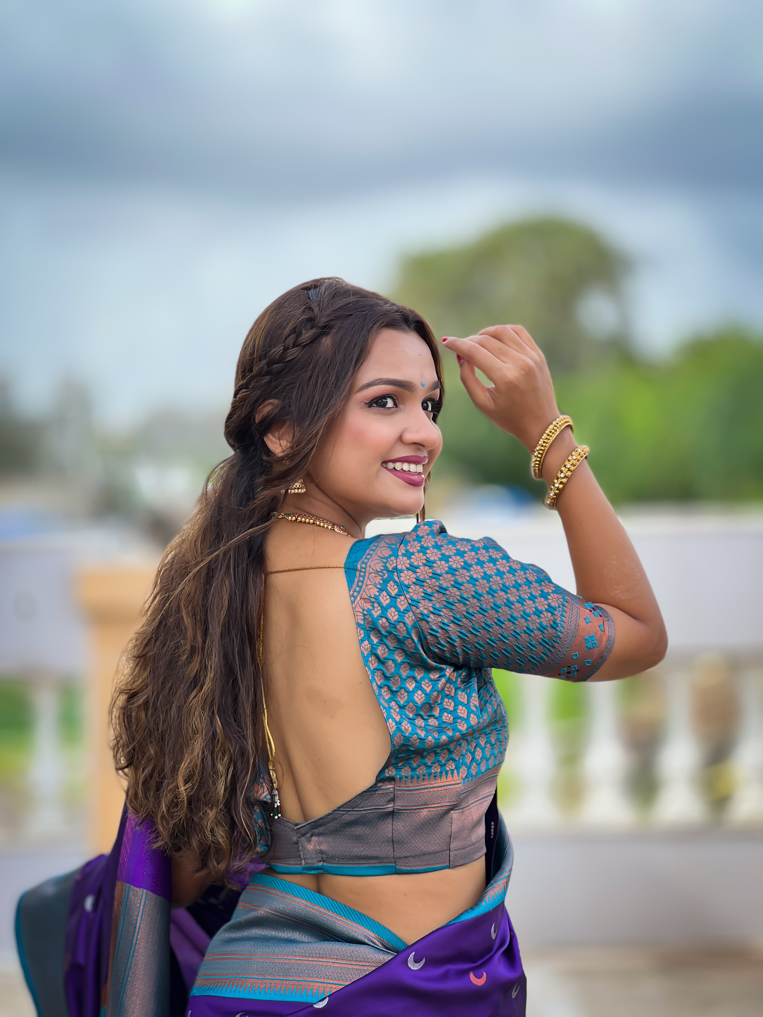 Purple Paithani Silk Saree With Meenakari Moon Design