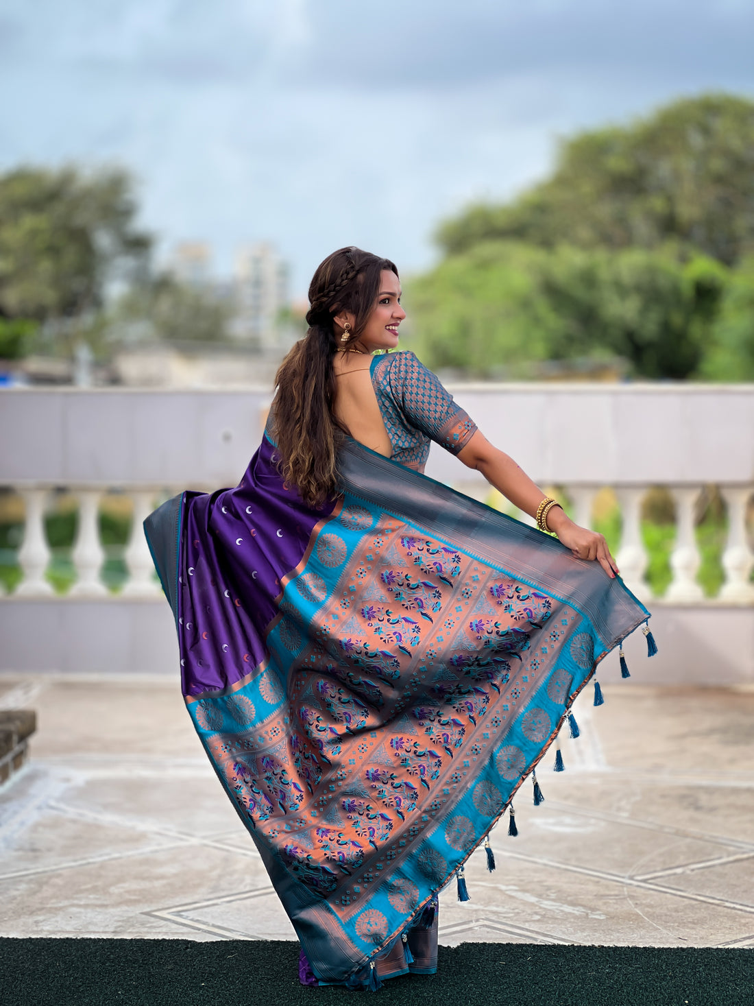 Purple Paithani Silk Saree With Meenakari Moon Design