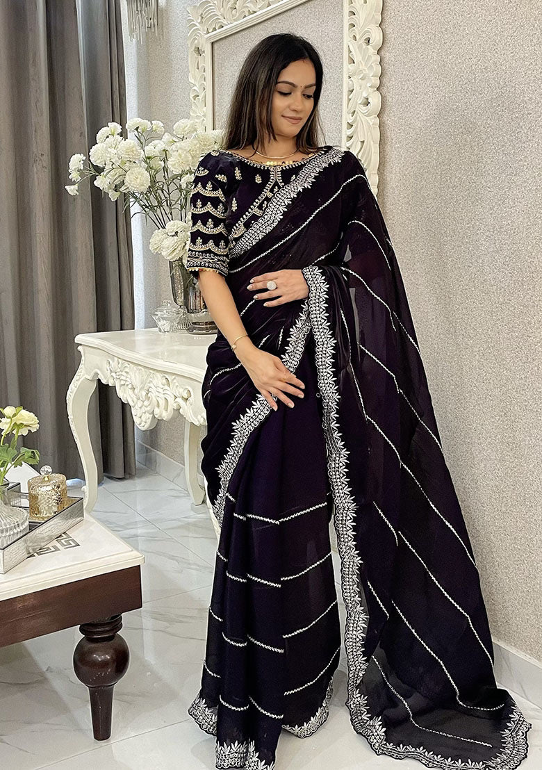 Purple Sequin Zari Embroidered Jimmy Choo Saree
