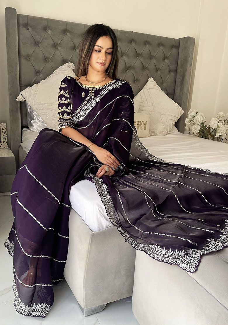 Purple Sequin Zari Embroidered Jimmy Choo Saree