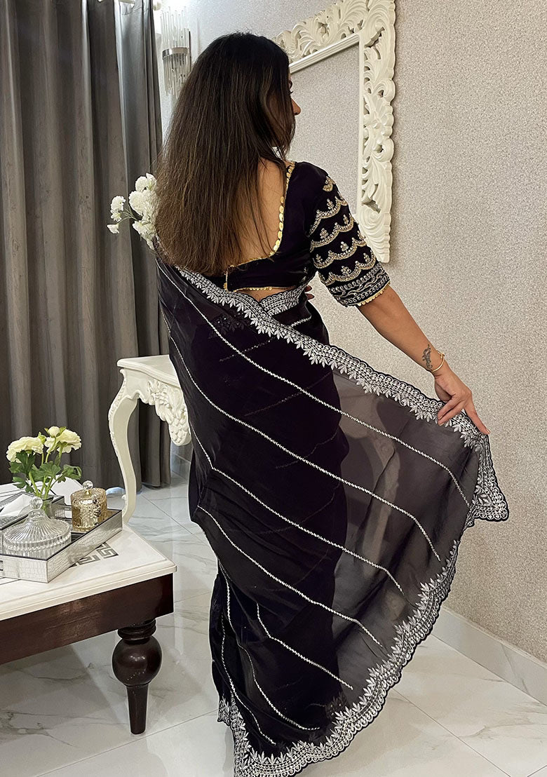 Purple Sequin Zari Embroidered Jimmy Choo Saree