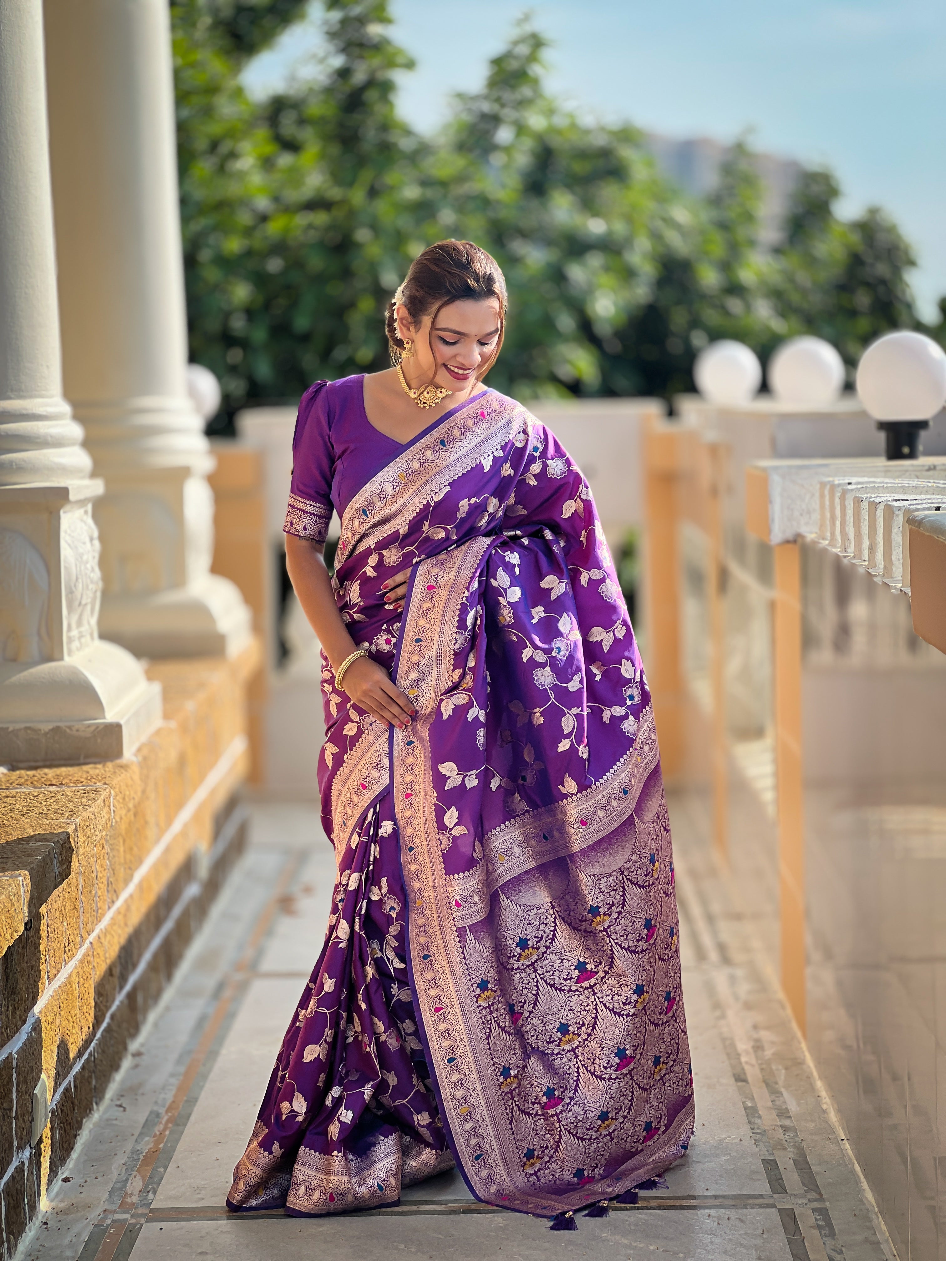 Purple Zari Embroidered Banarasi Silk Saree