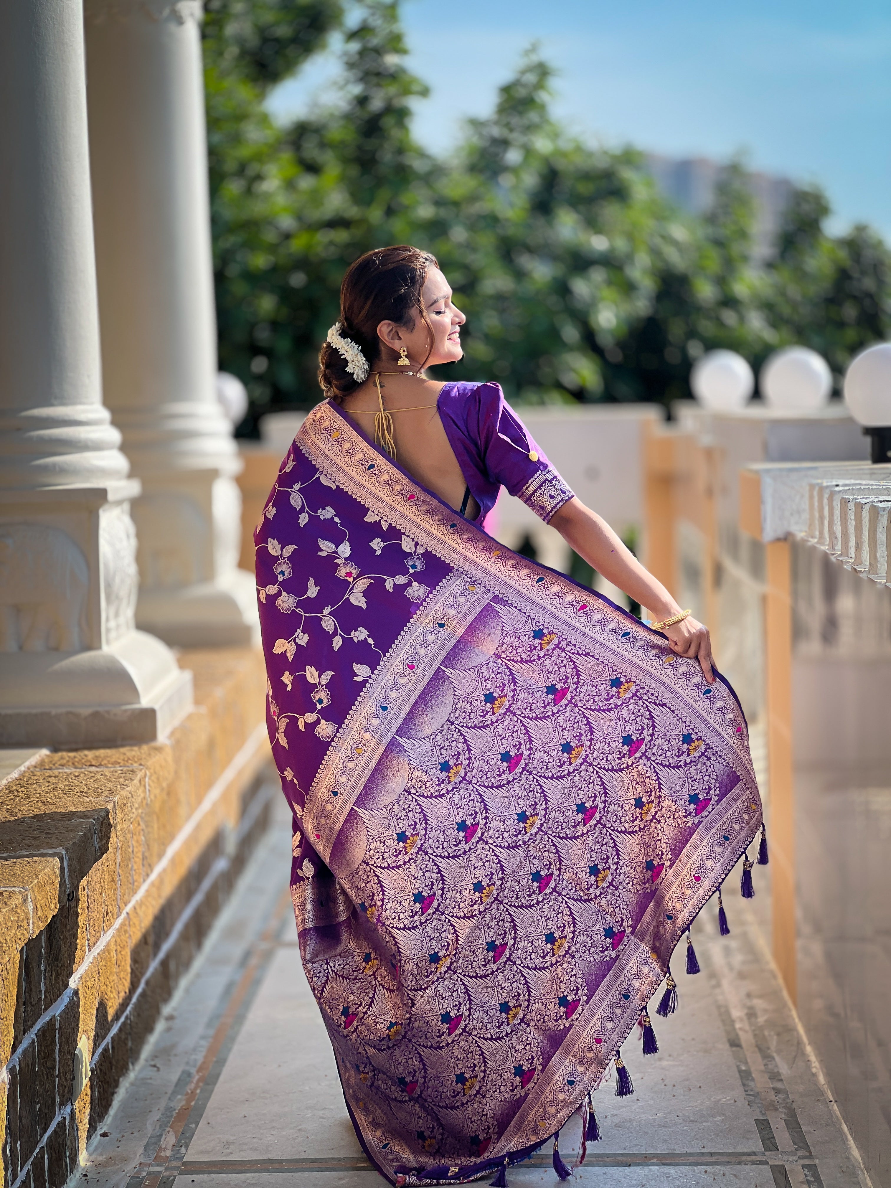 Purple Zari Embroidered Banarasi Silk Saree