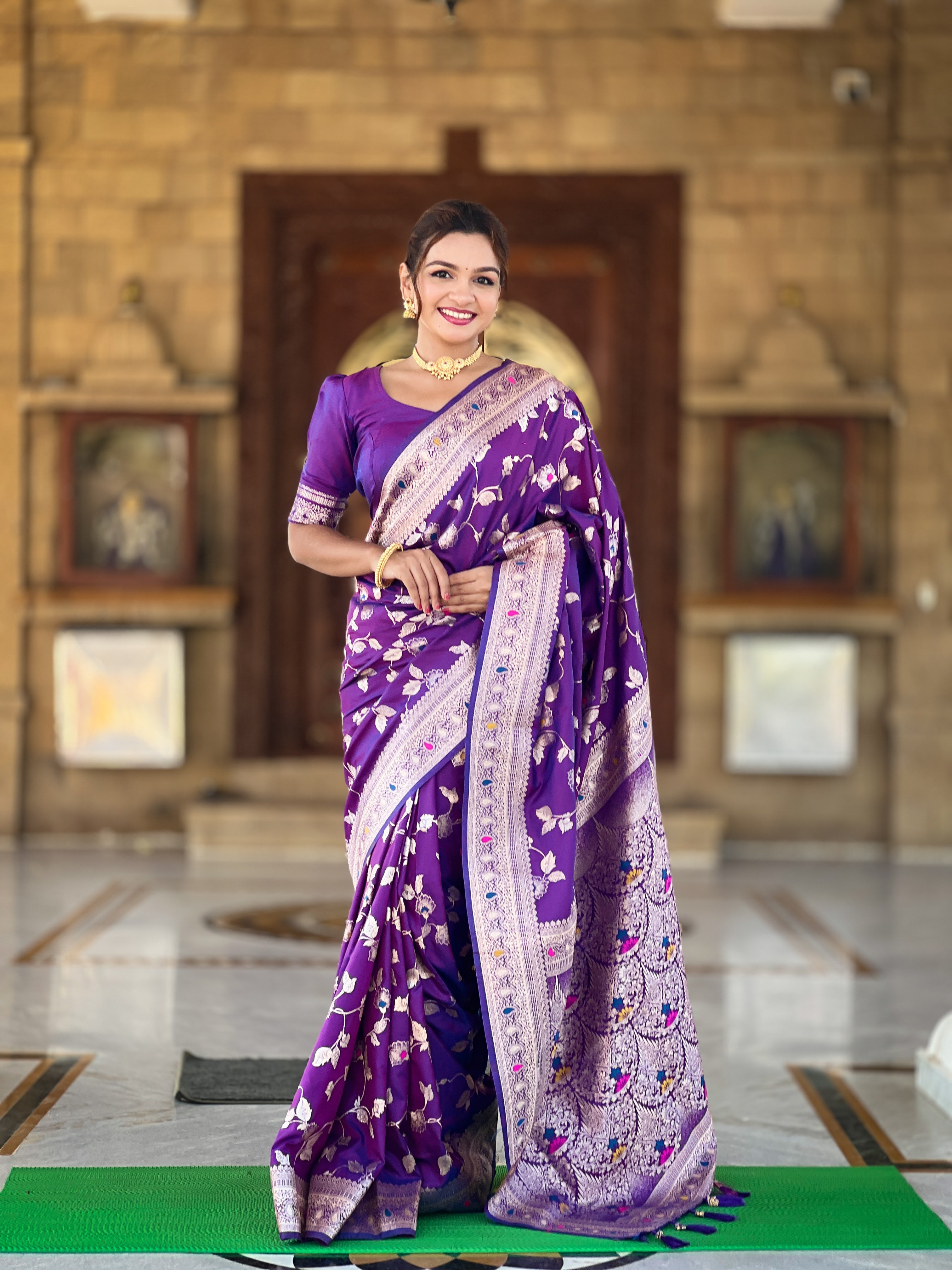 Purple Zari Embroidered Banarasi Silk Saree