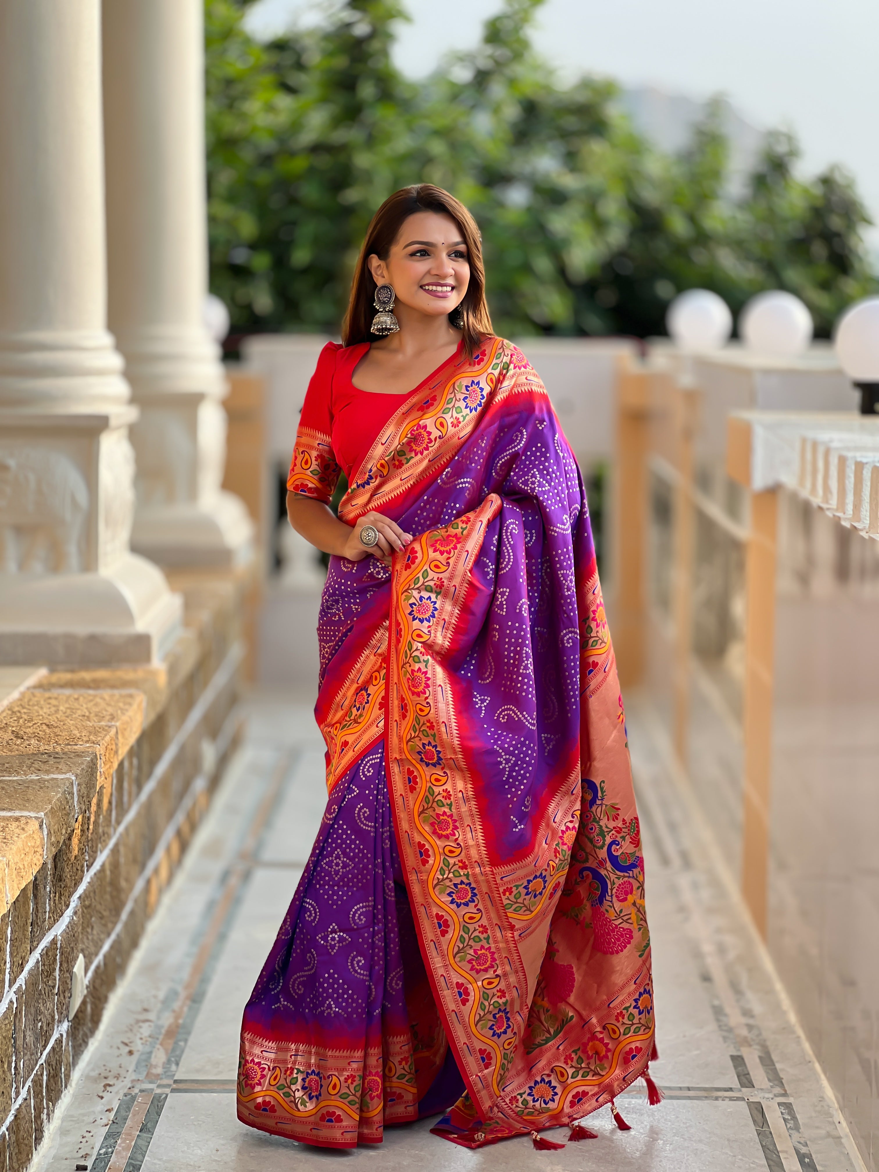Purple Zari Embroidered Paithani Silk Saree