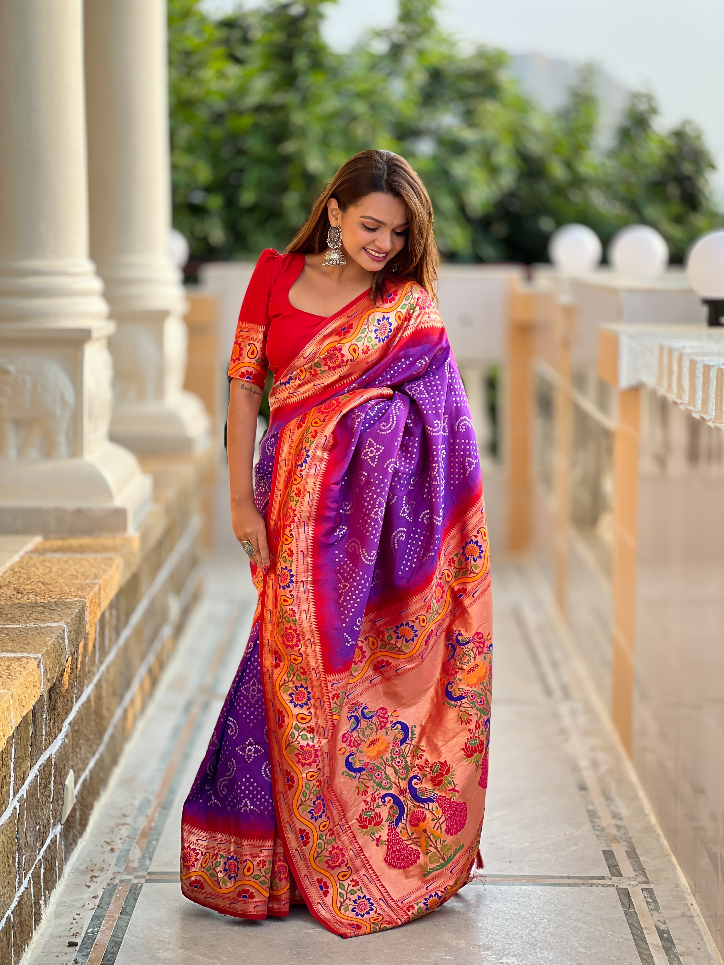 Purple Zari Embroidered Paithani Silk Saree