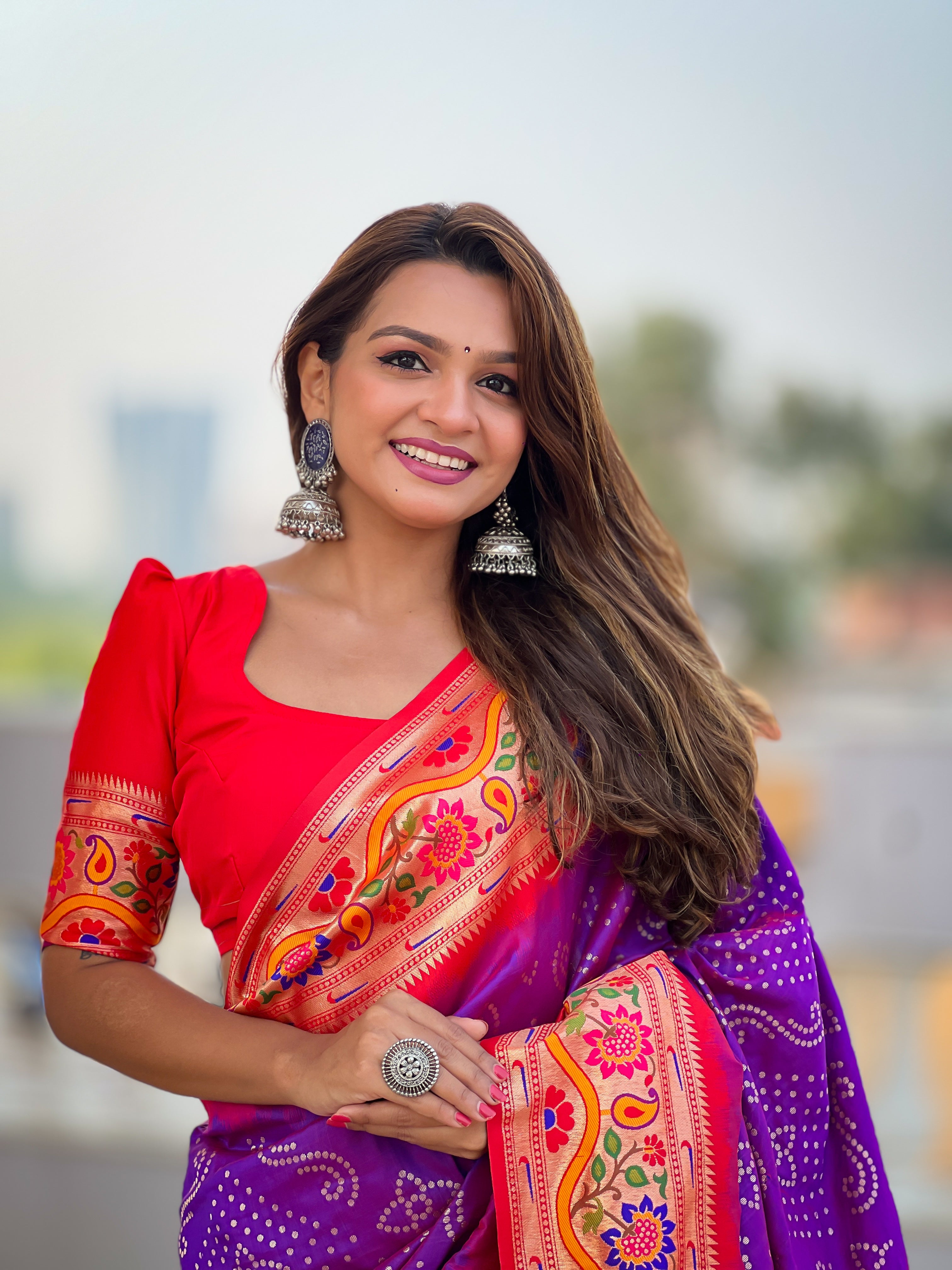 Purple Zari Embroidered Paithani Silk Saree