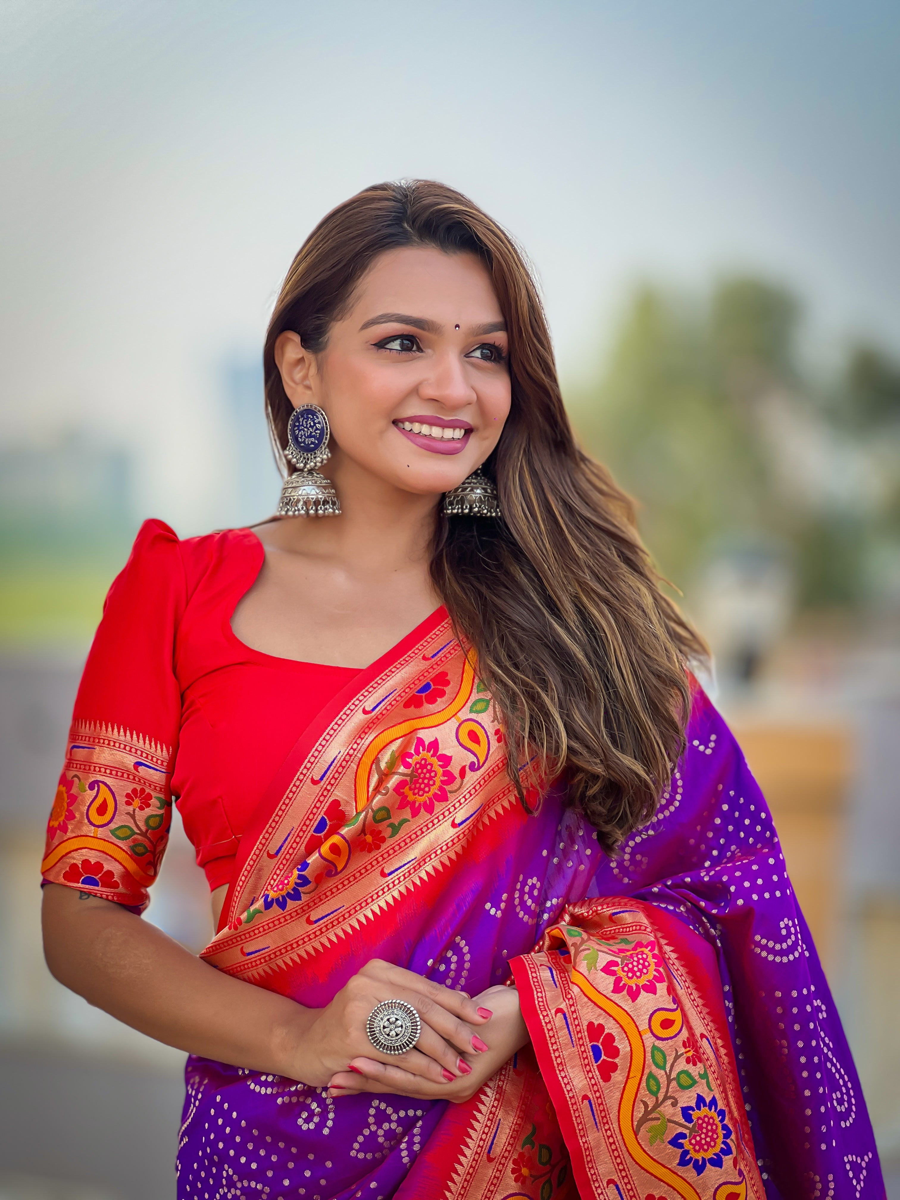 Purple Zari Embroidered Paithani Silk Saree