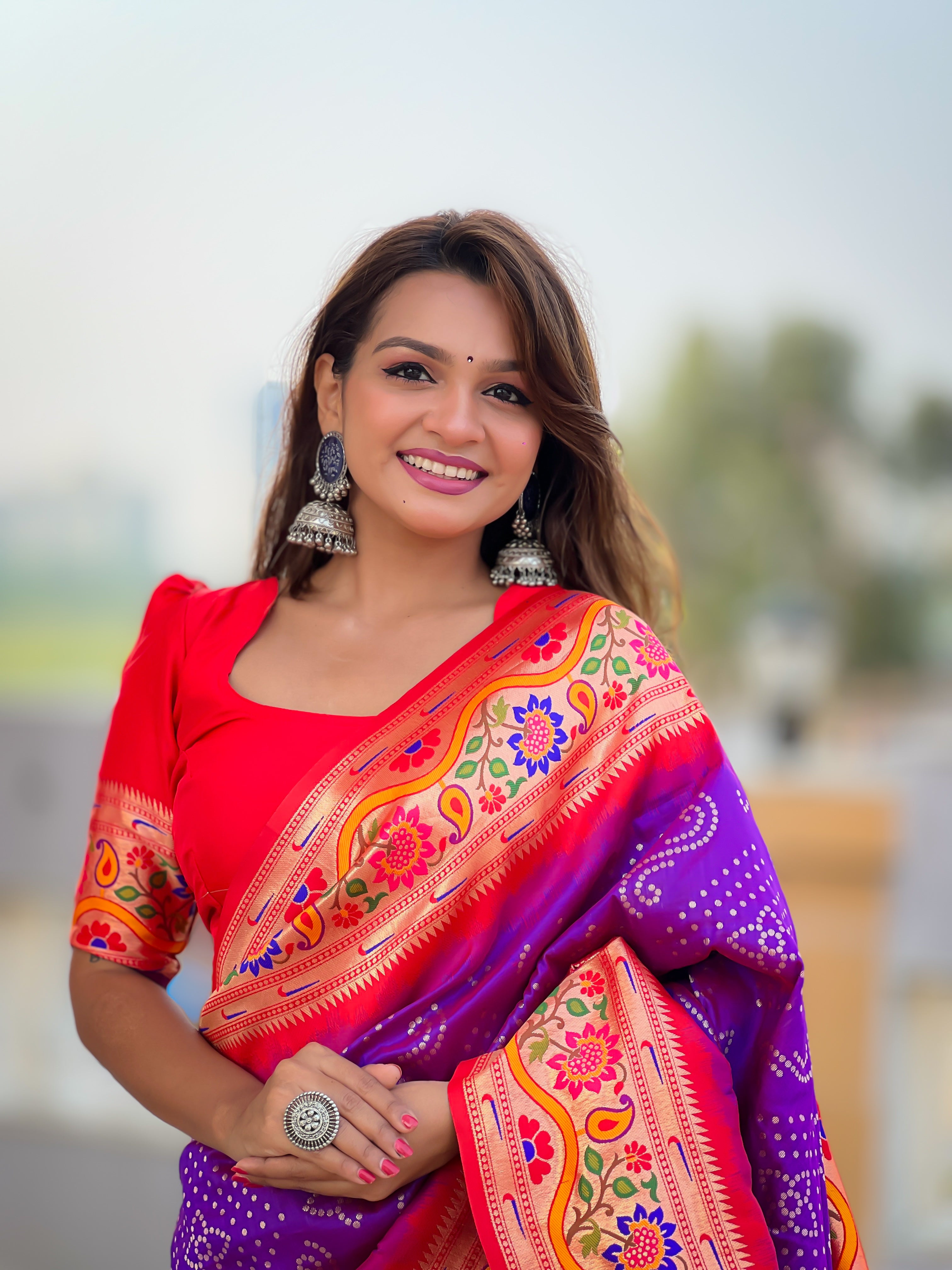 Purple Zari Embroidered Paithani Silk Saree