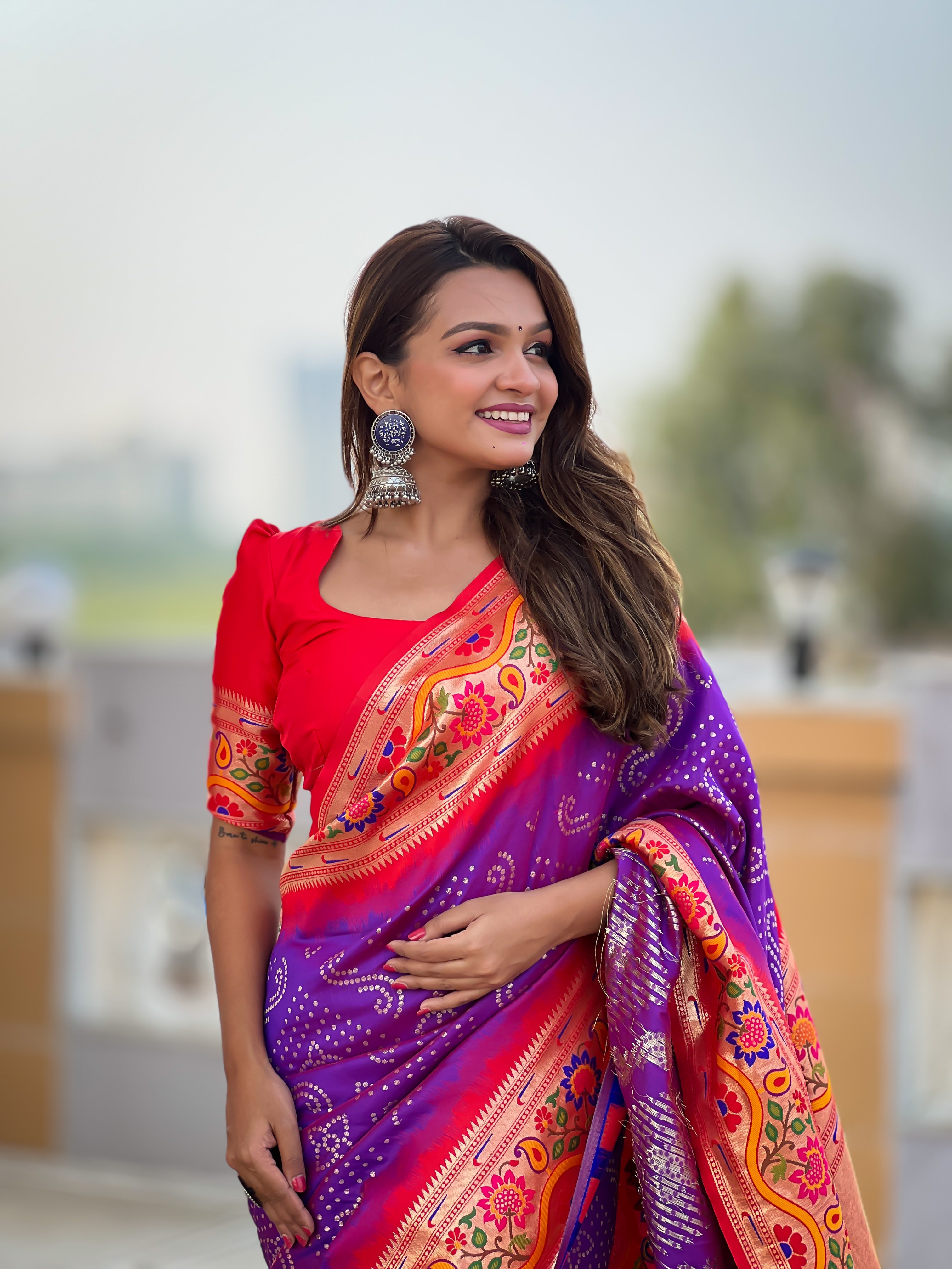 Purple Zari Embroidered Paithani Silk Saree