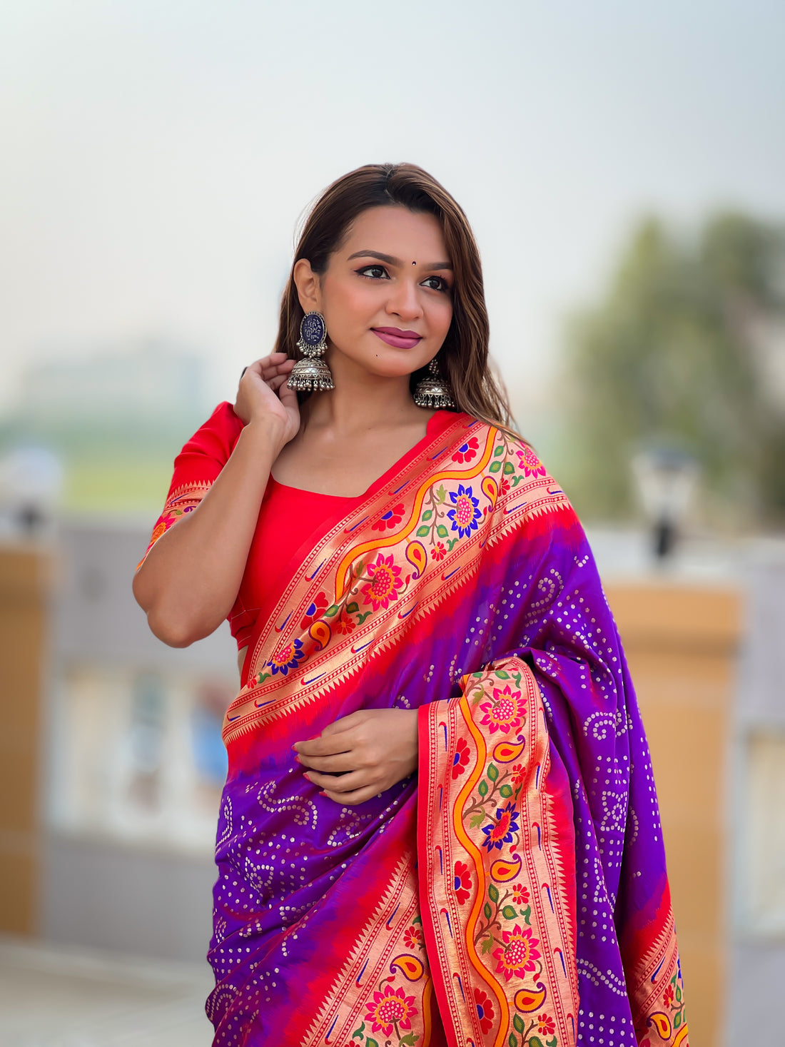 Purple Zari Embroidered Paithani Silk Saree
