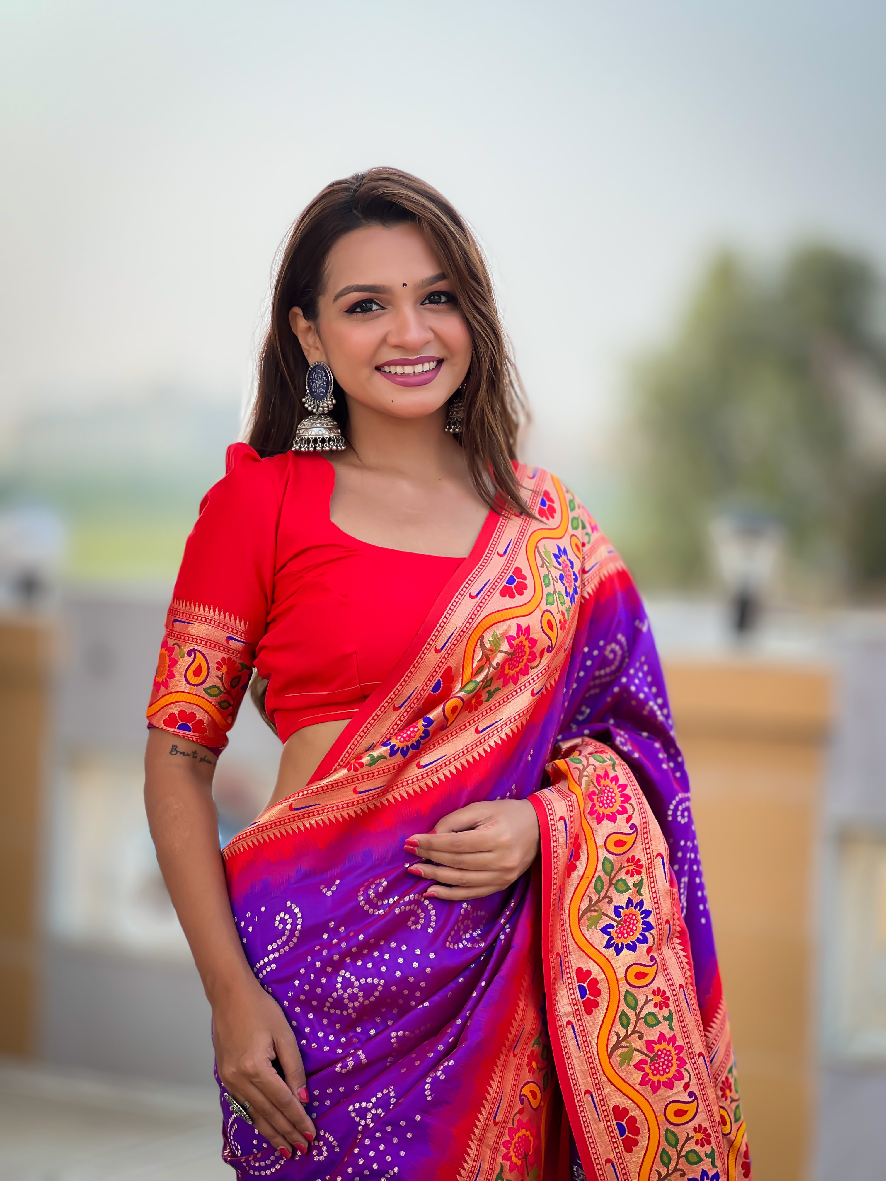 Purple Zari Embroidered Paithani Silk Saree