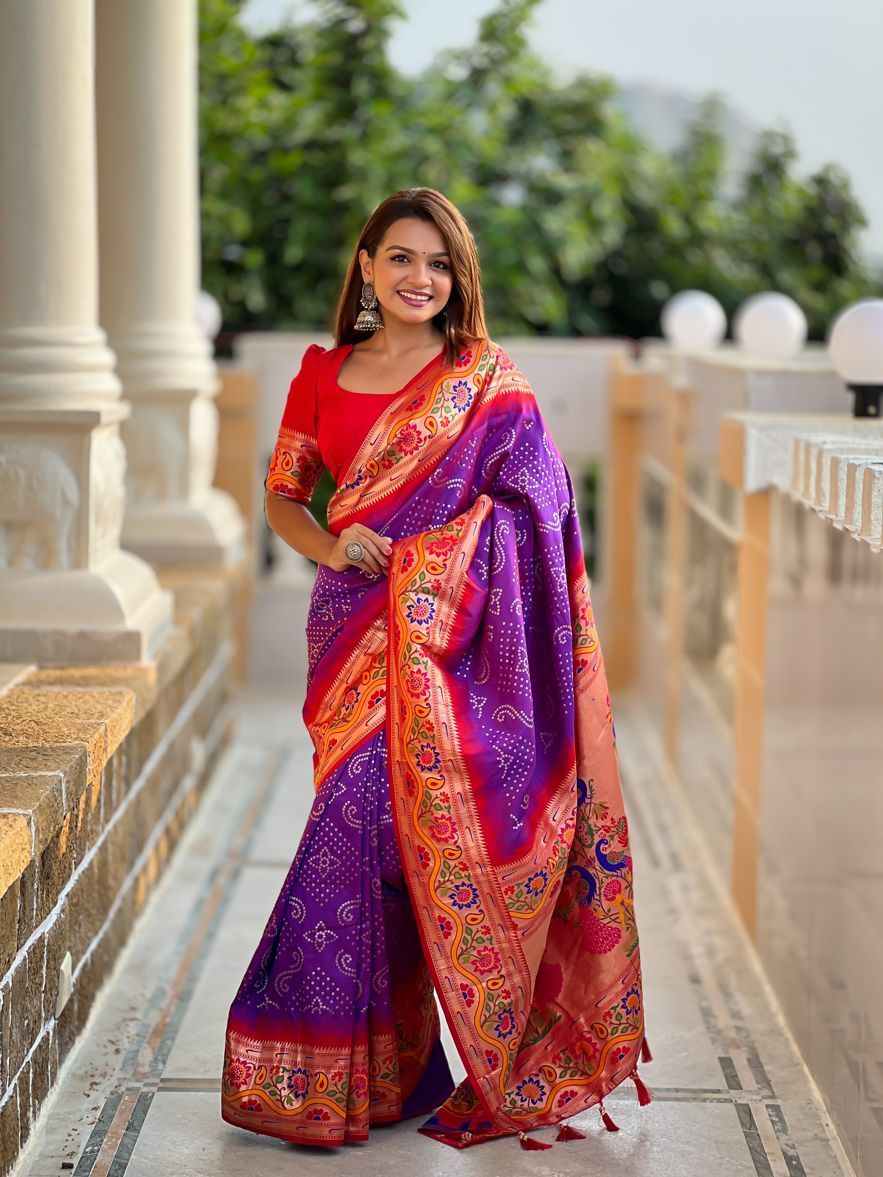 Purple Zari Embroidered Paithani Silk Saree