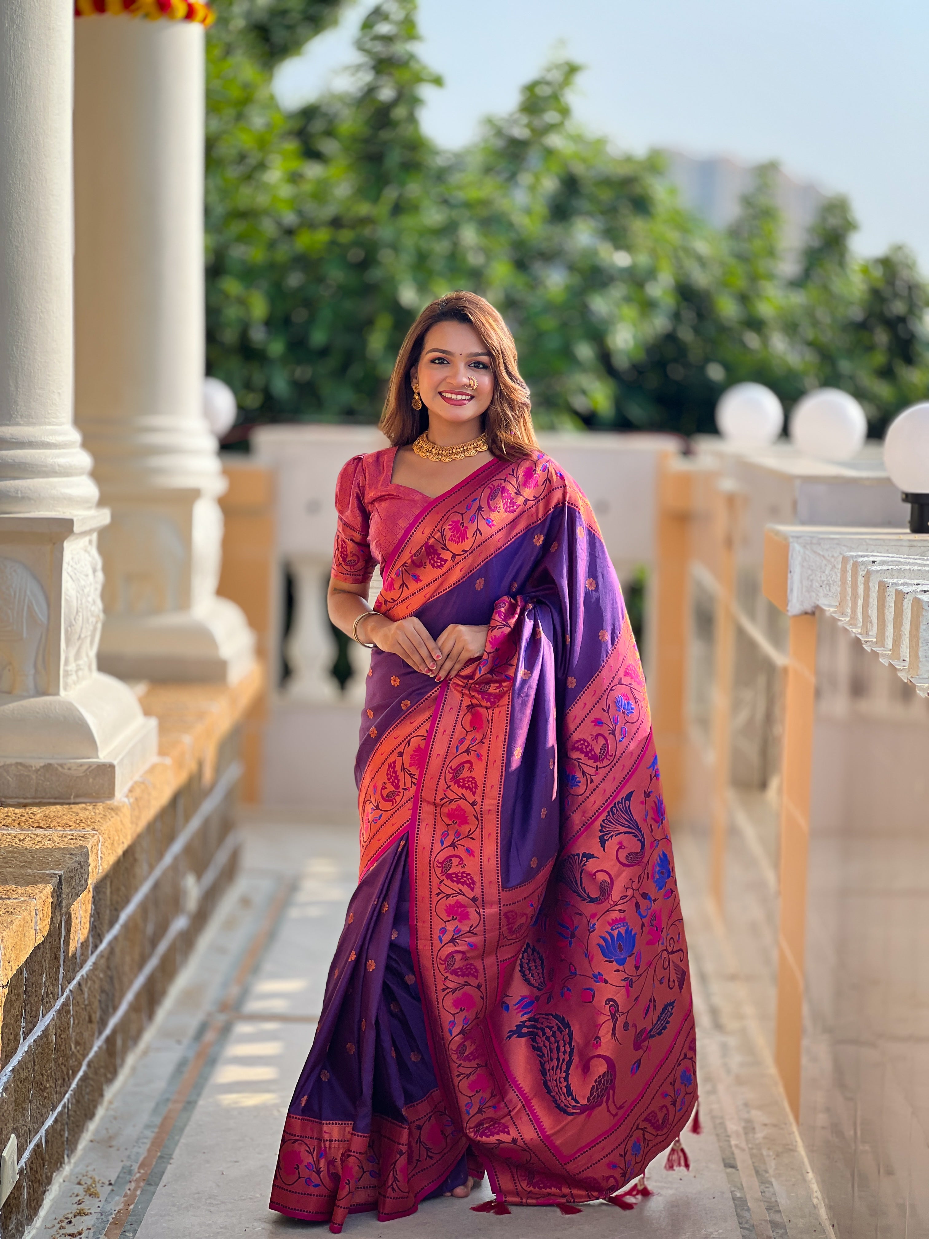 Purple Zari Woven Silk Saree