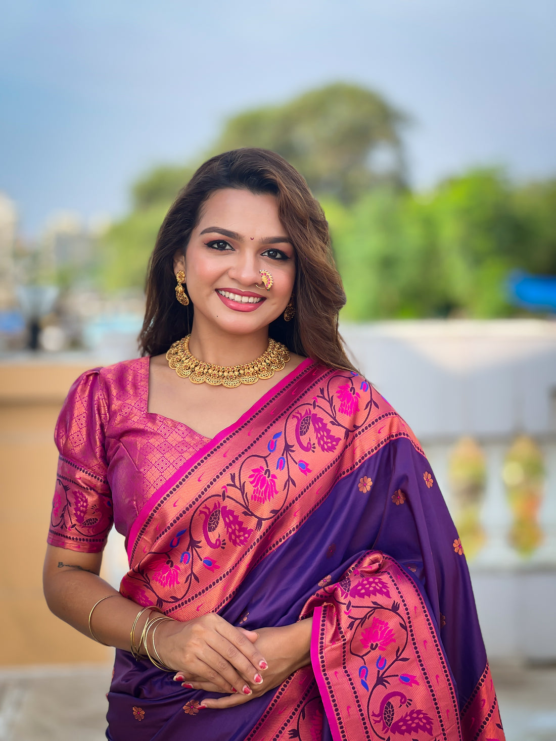 Purple Zari Woven Silk Saree