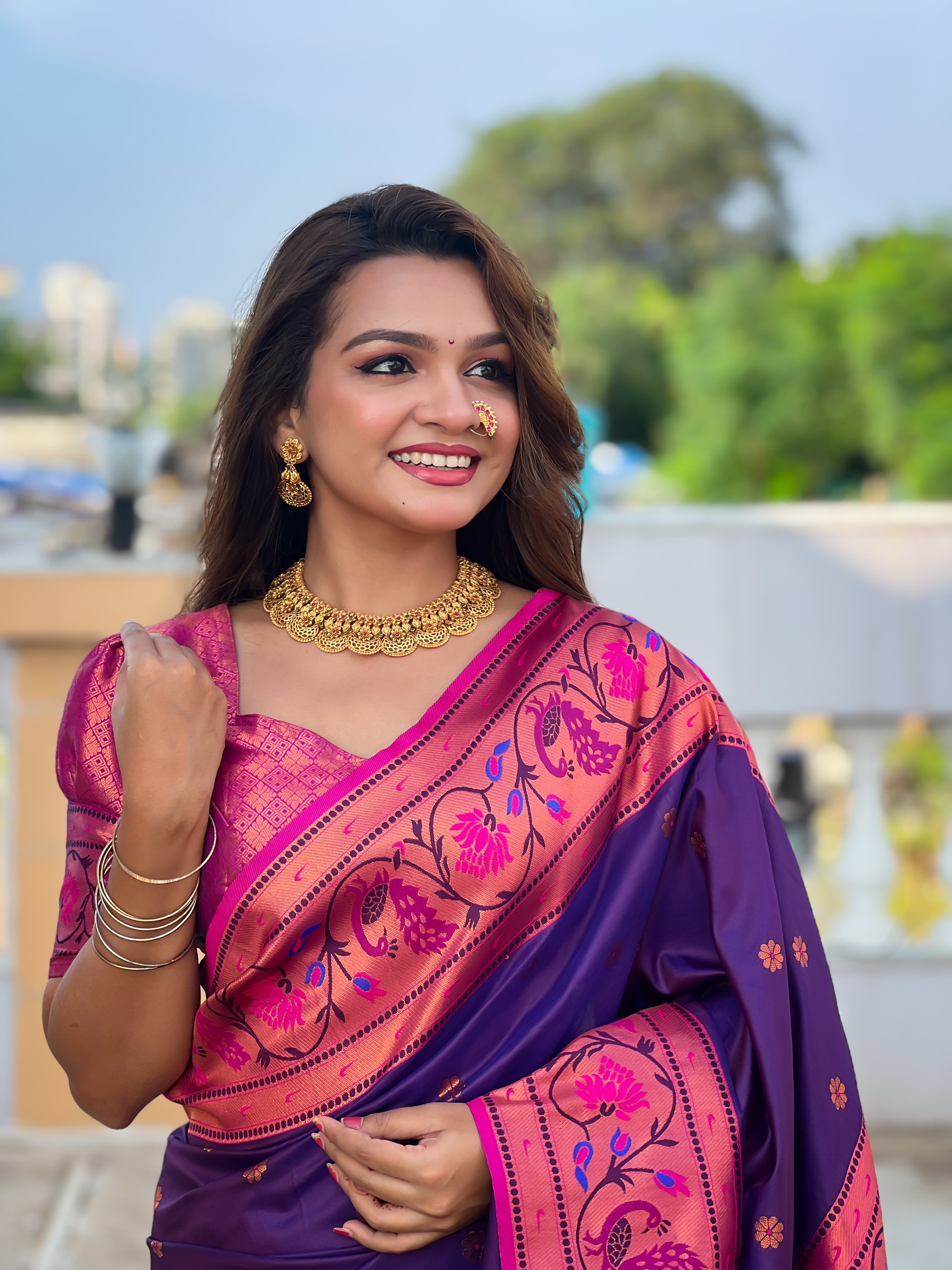 Purple Zari Woven Silk Saree