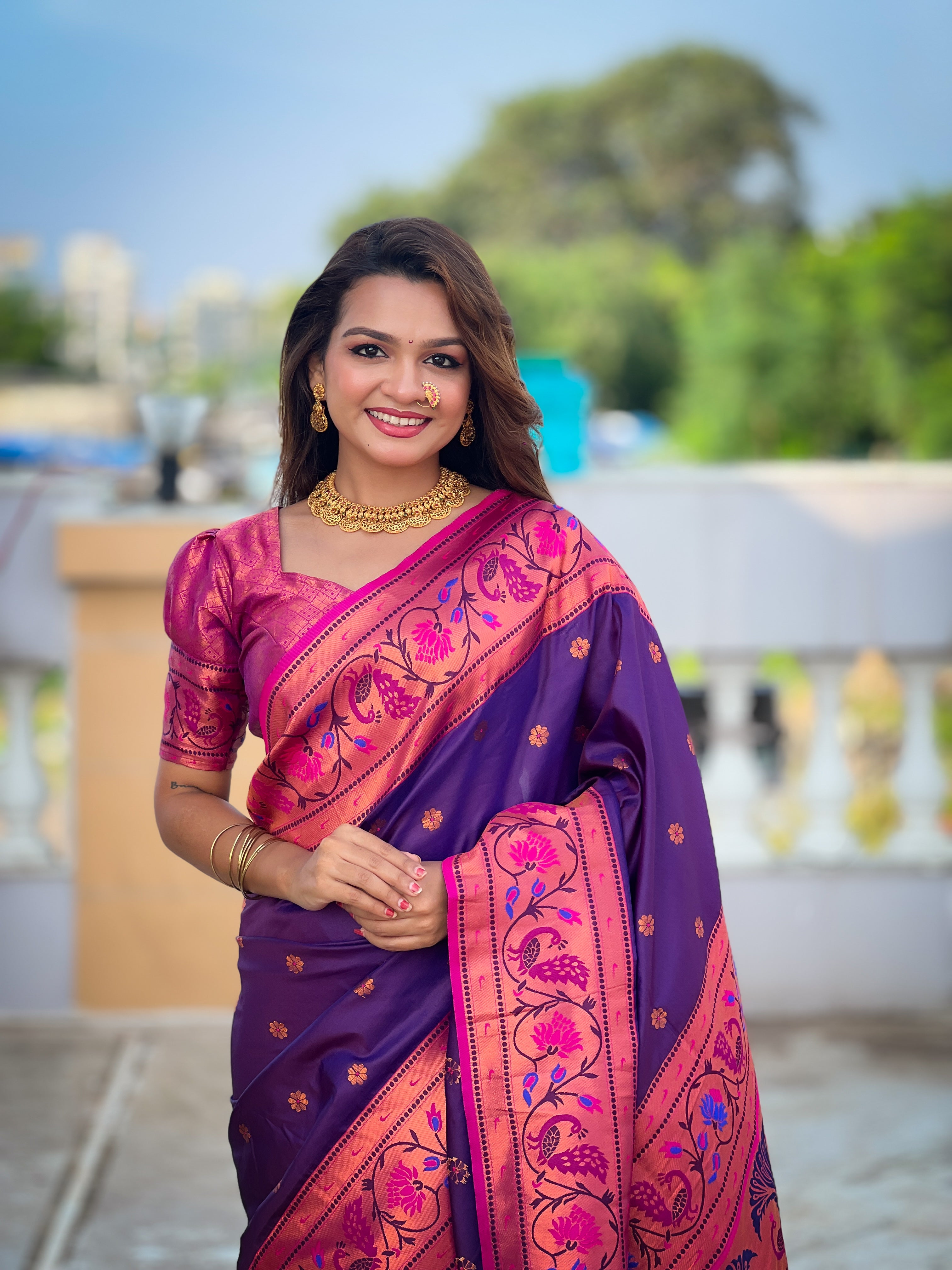 Purple Zari Woven Silk Saree