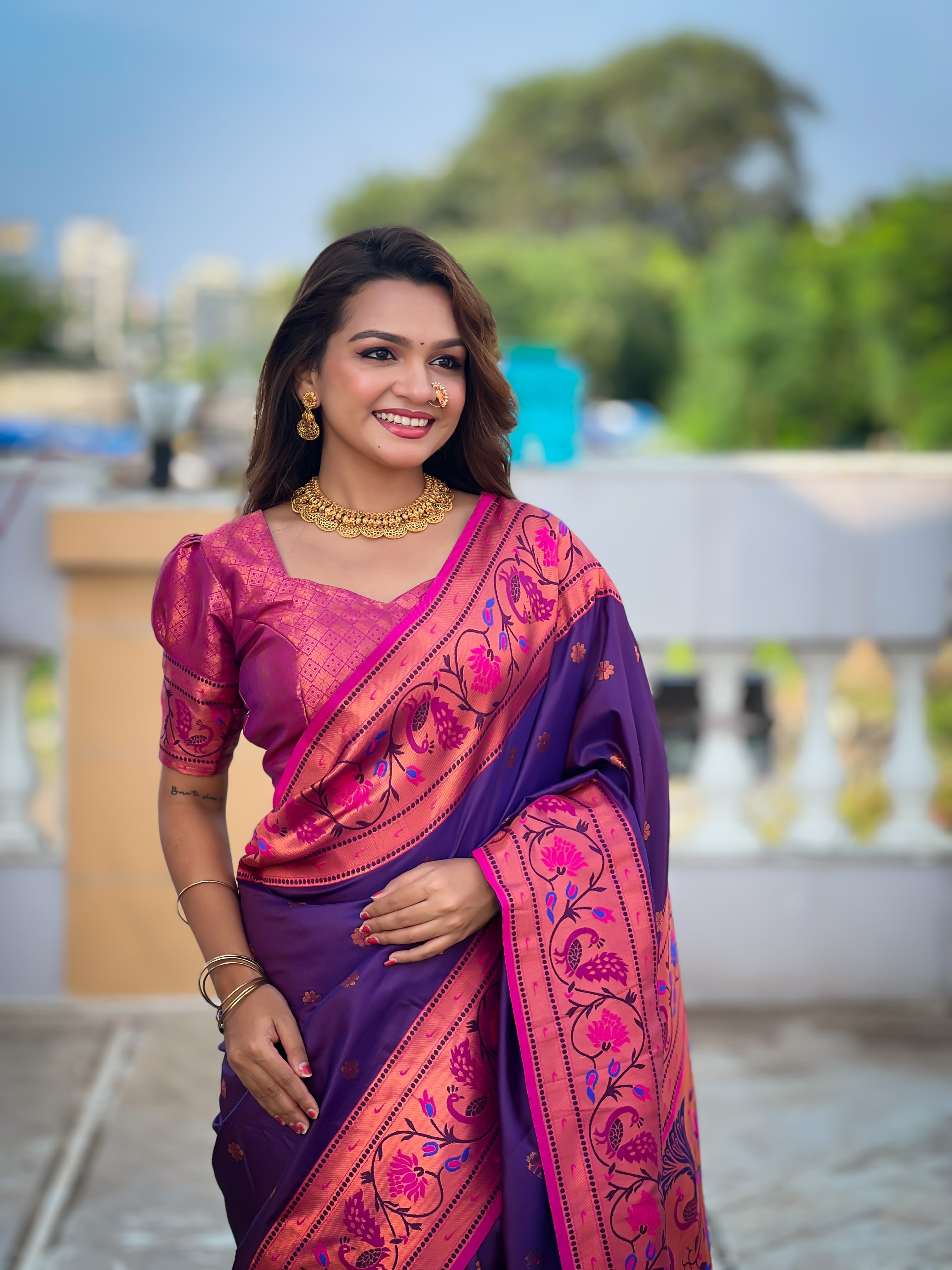 Purple Zari Woven Silk Saree