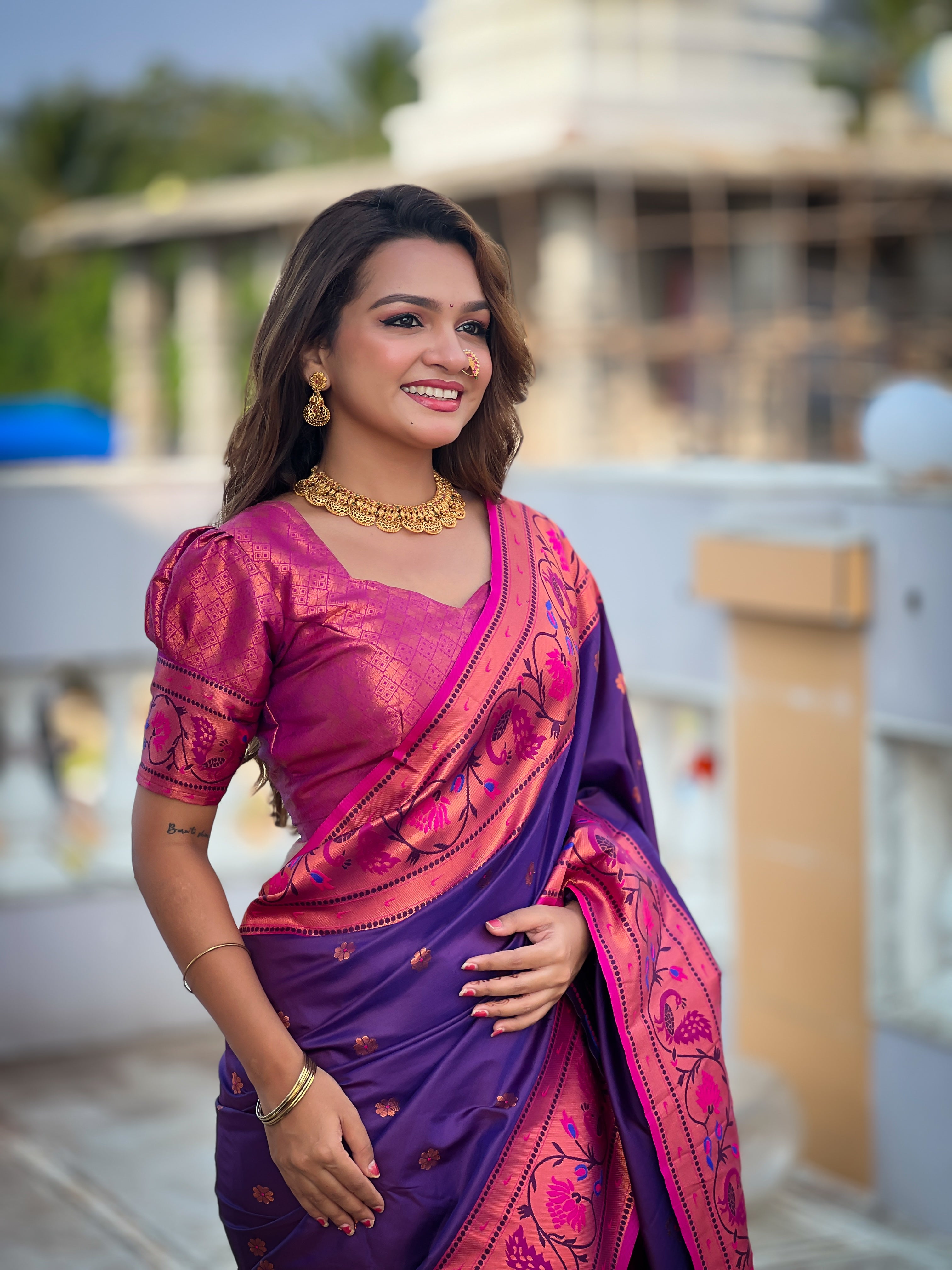 Purple Zari Woven Silk Saree