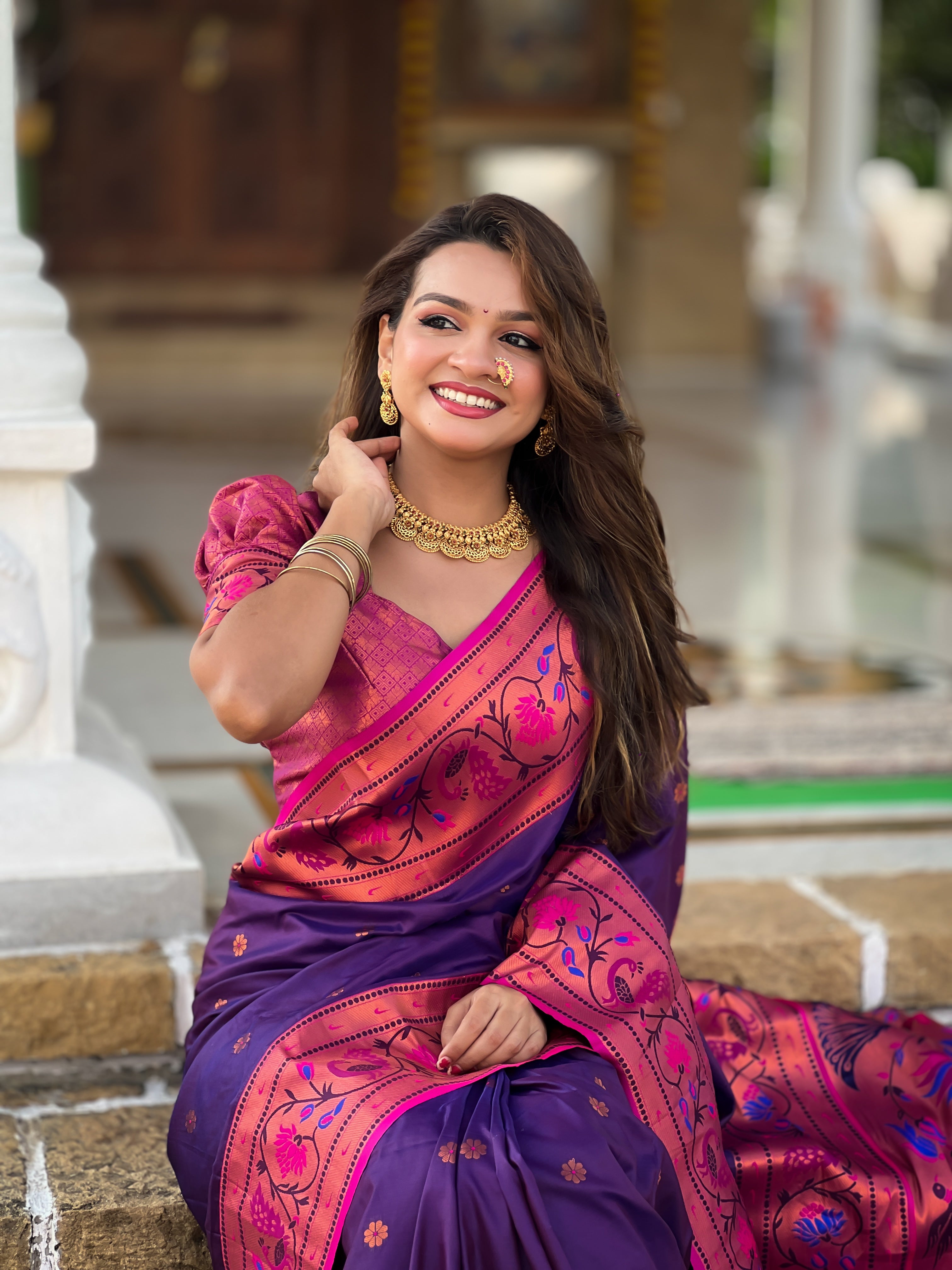 Purple Zari Woven Silk Saree