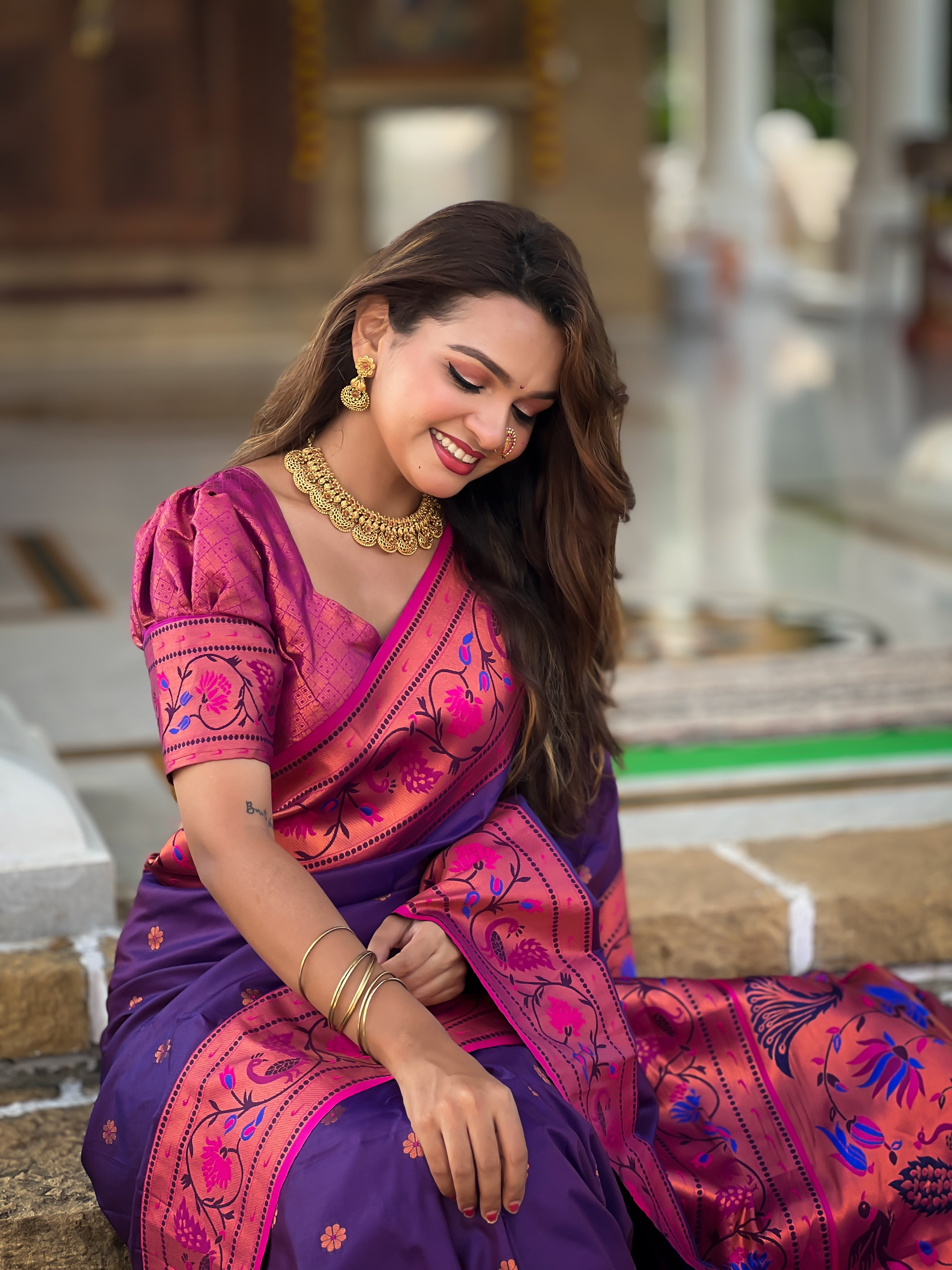 Purple Zari Woven Silk Saree