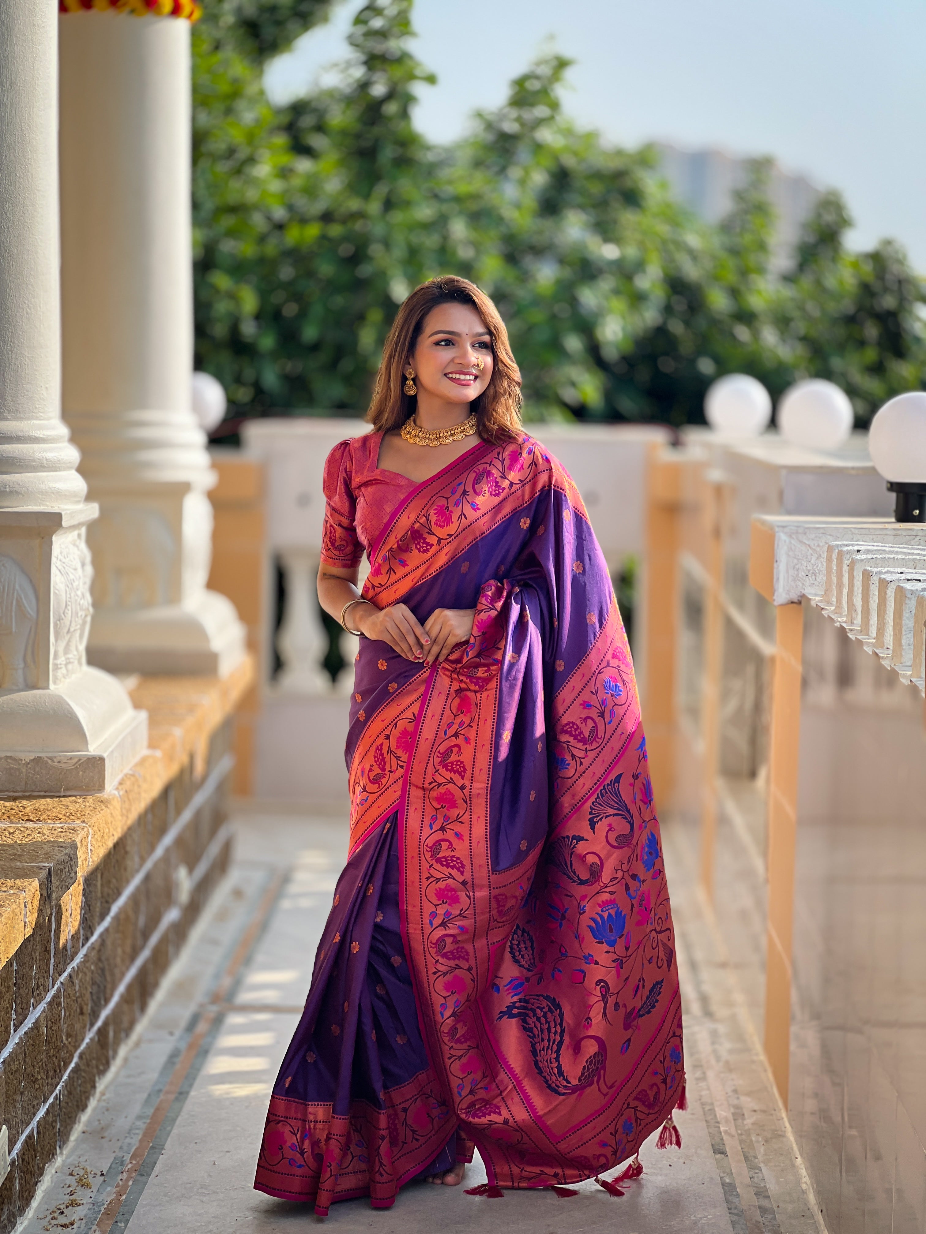 Purple Zari Woven Silk Saree