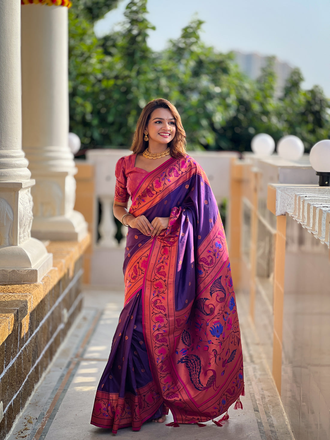 Purple Zari Woven Silk Saree