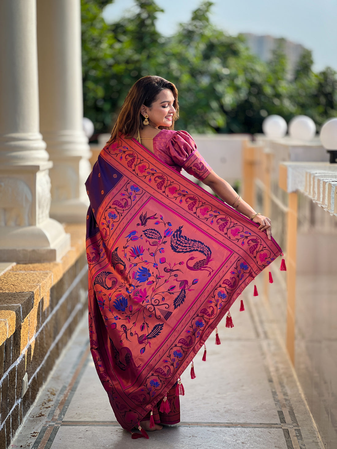 Purple Zari Woven Silk Saree