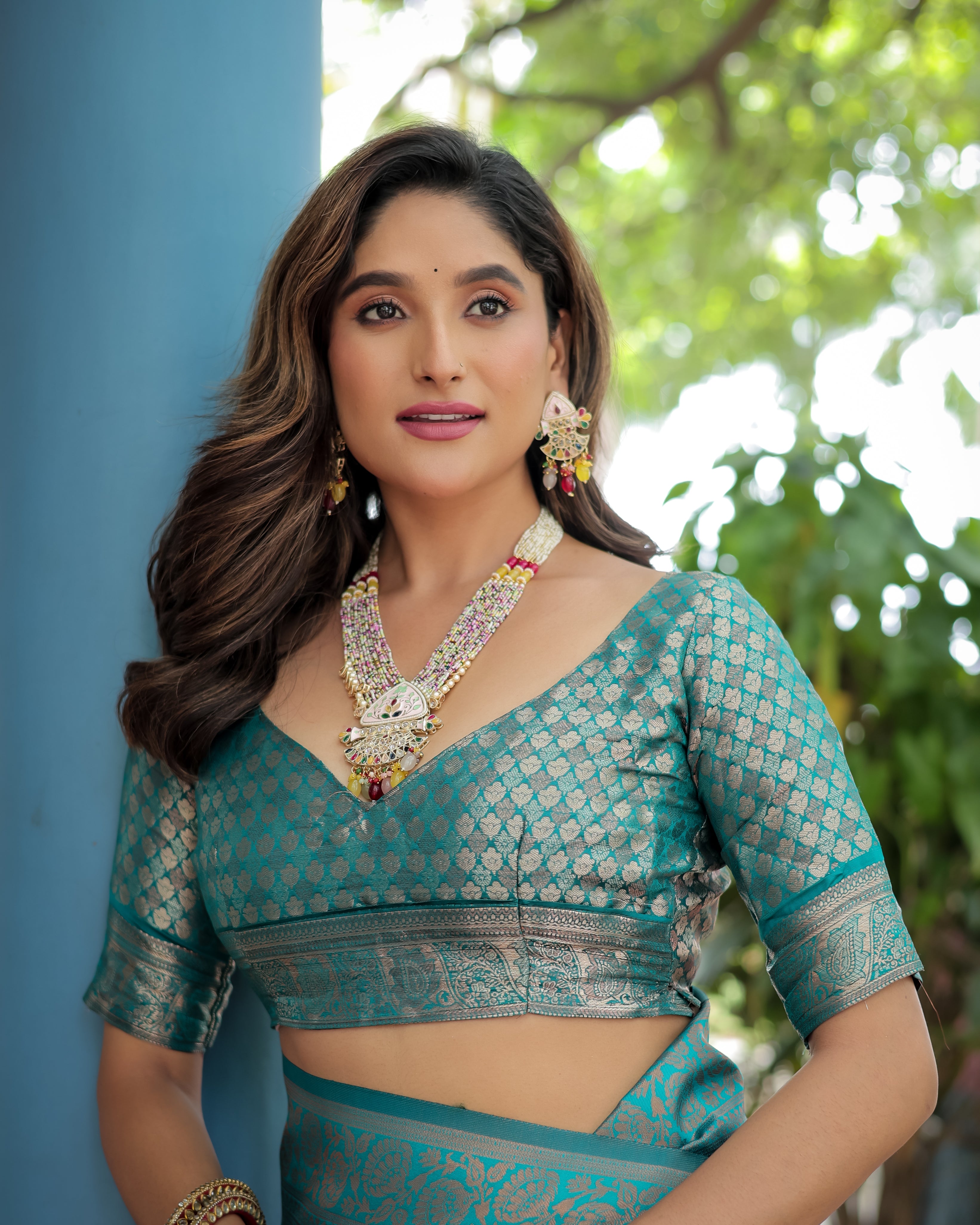 Purple and Teal Designer Tassels Banarsi Silk Saree