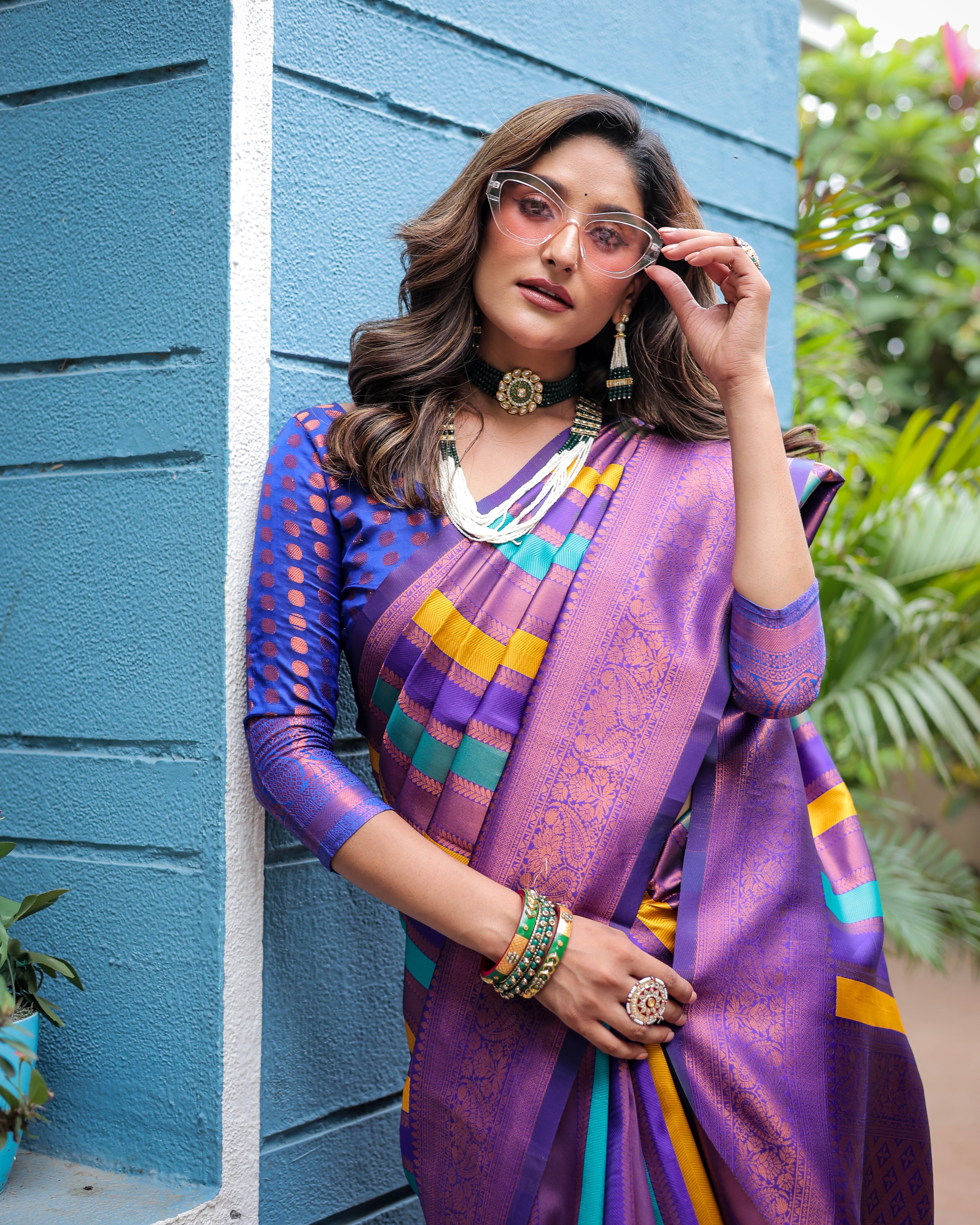 Purple and Violet Pure Soft Semi Kanjivaram Pattu Silk Saree