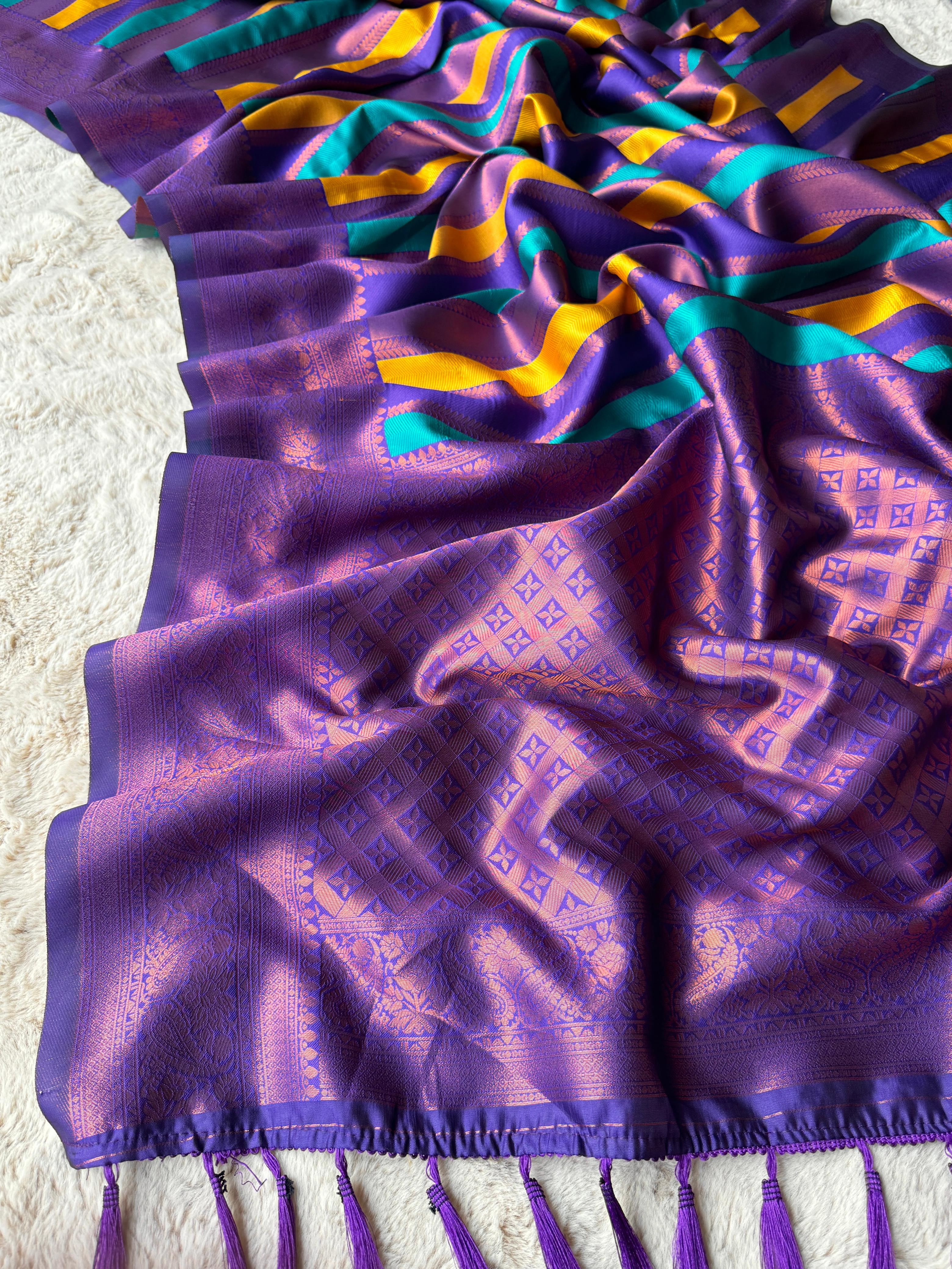 Purple and Violet Pure Soft Semi Kanjivaram Pattu Silk Saree