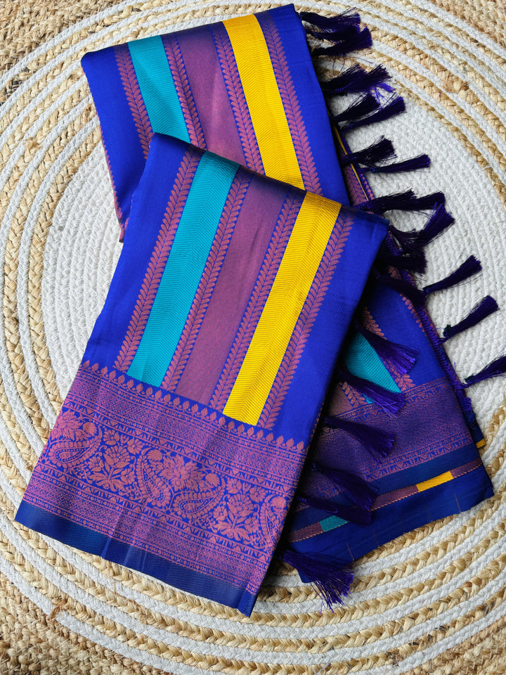 Purple and Violet Pure Soft Semi Kanjivaram Pattu Silk Saree