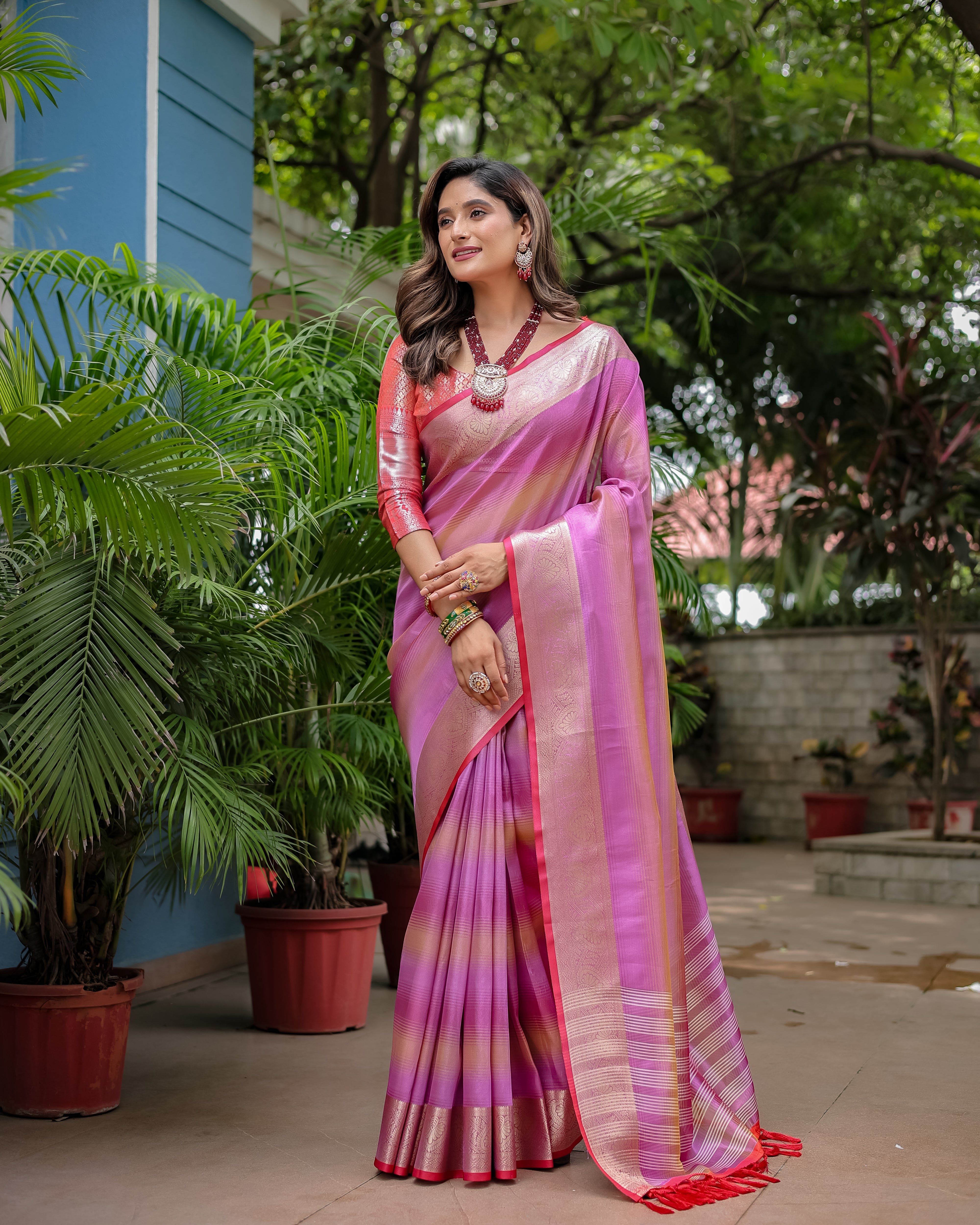 Purplish Pink Rangkart Pattern Soft Banarsi Silk Saree
