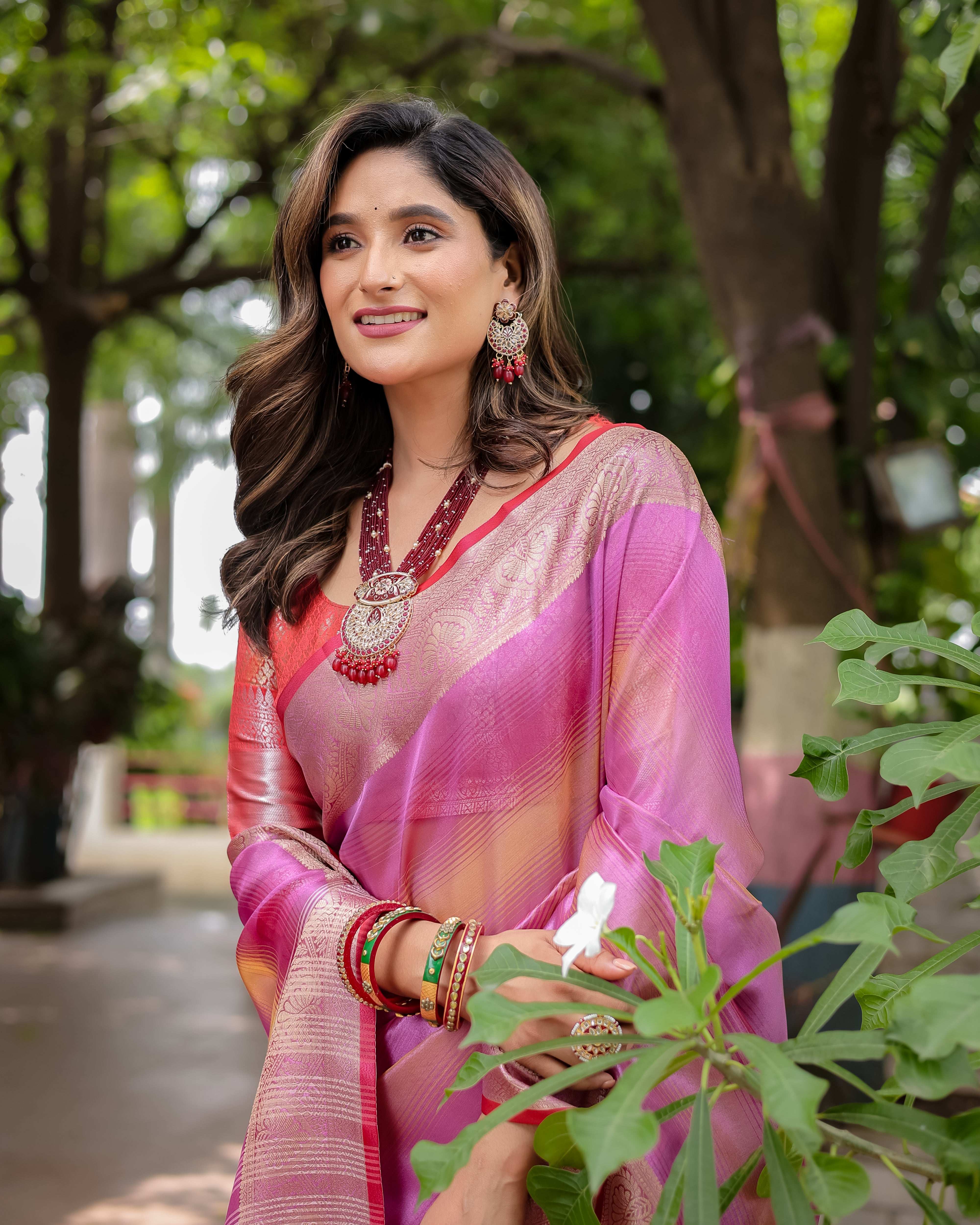 Purplish Pink Rangkart Pattern Soft Banarsi Silk Saree