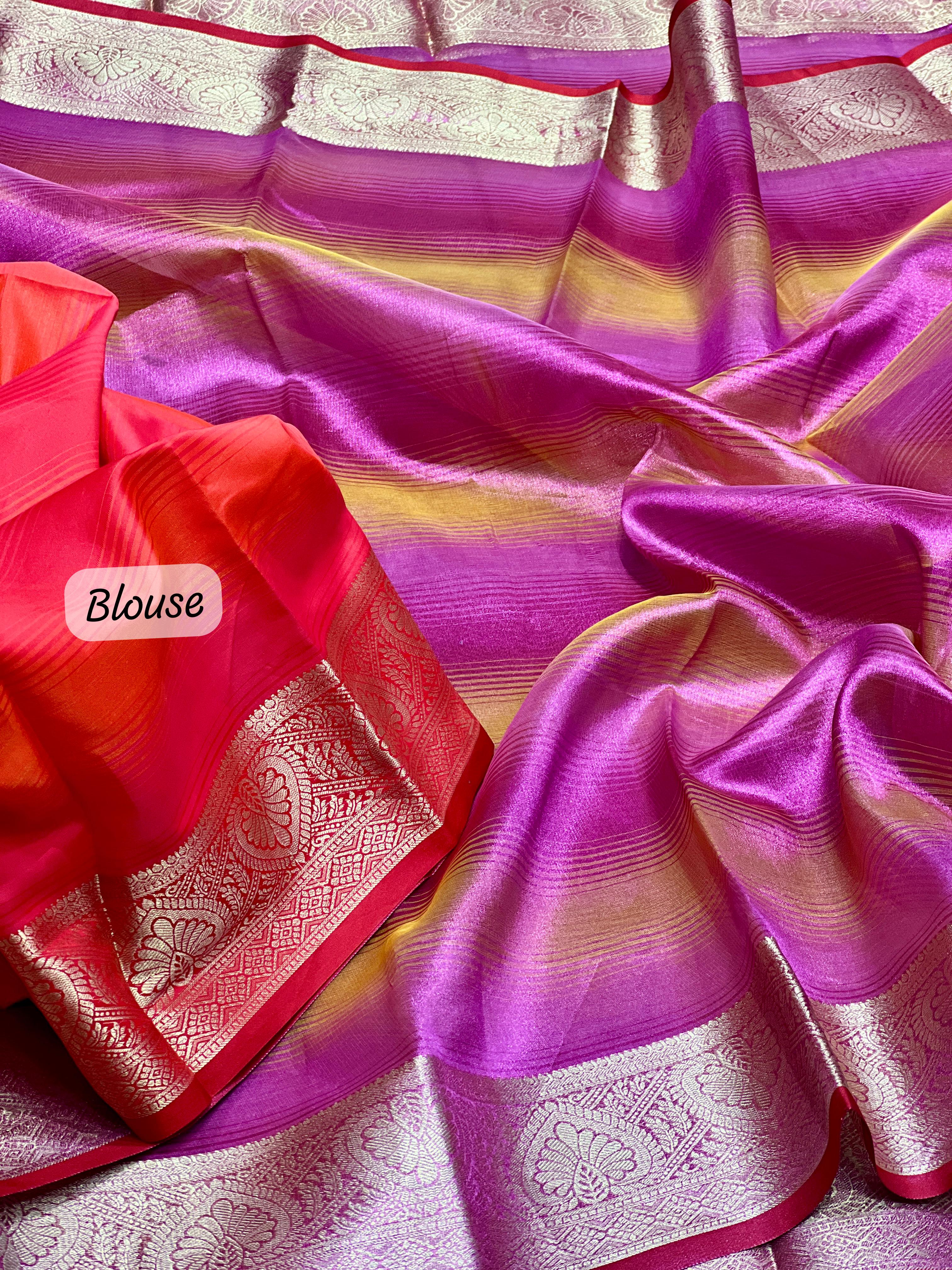 Purplish Pink Rangkart Pattern Soft Banarsi Silk Saree