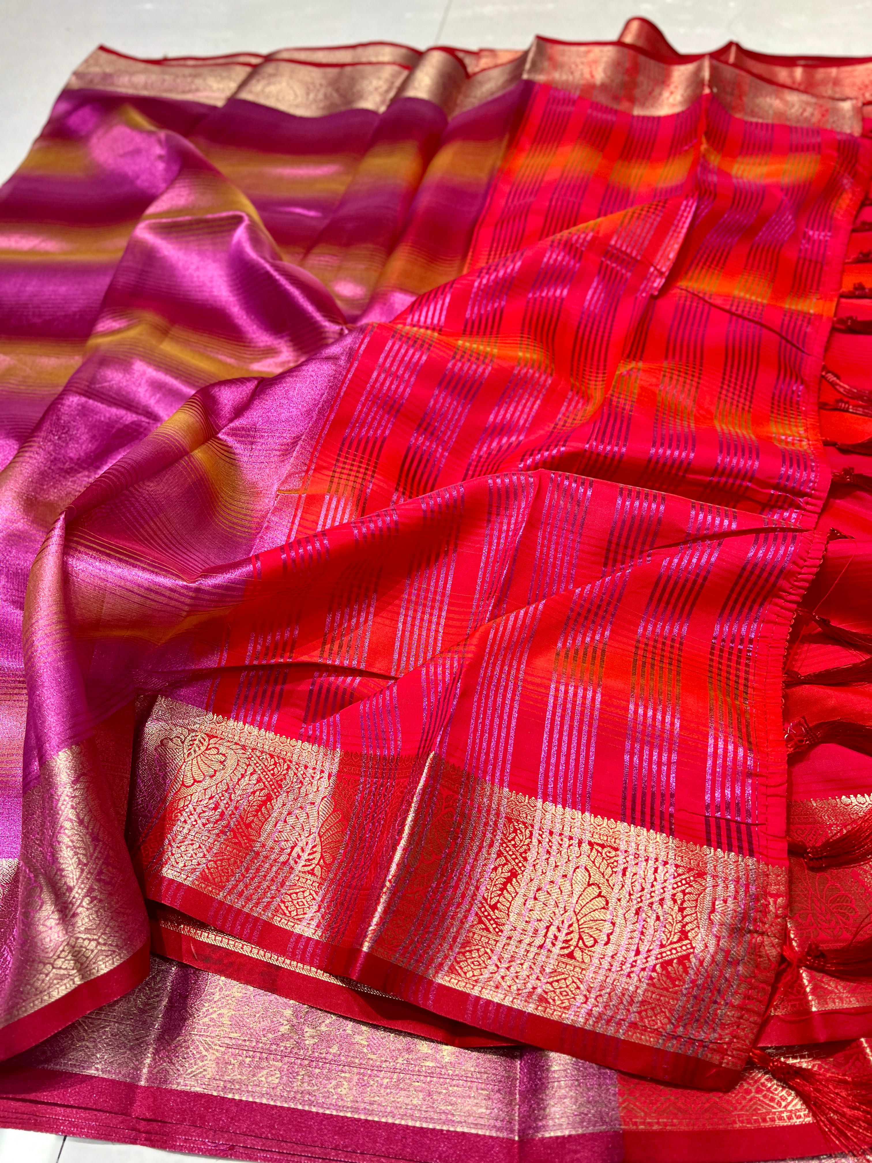 Purplish Pink Rangkart Pattern Soft Banarsi Silk Saree